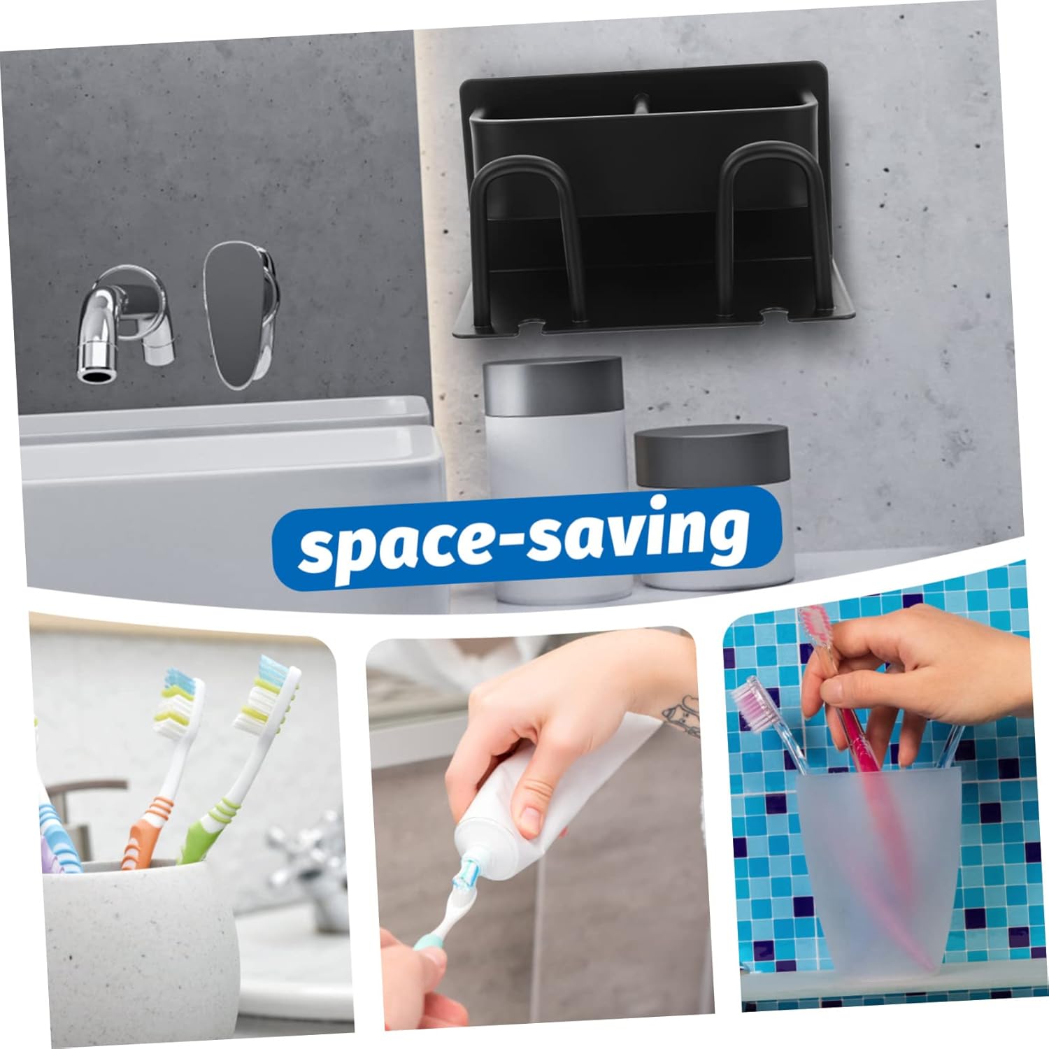 OUNONA Wall Mounted Toothbrush Holder with Drainage and Storage