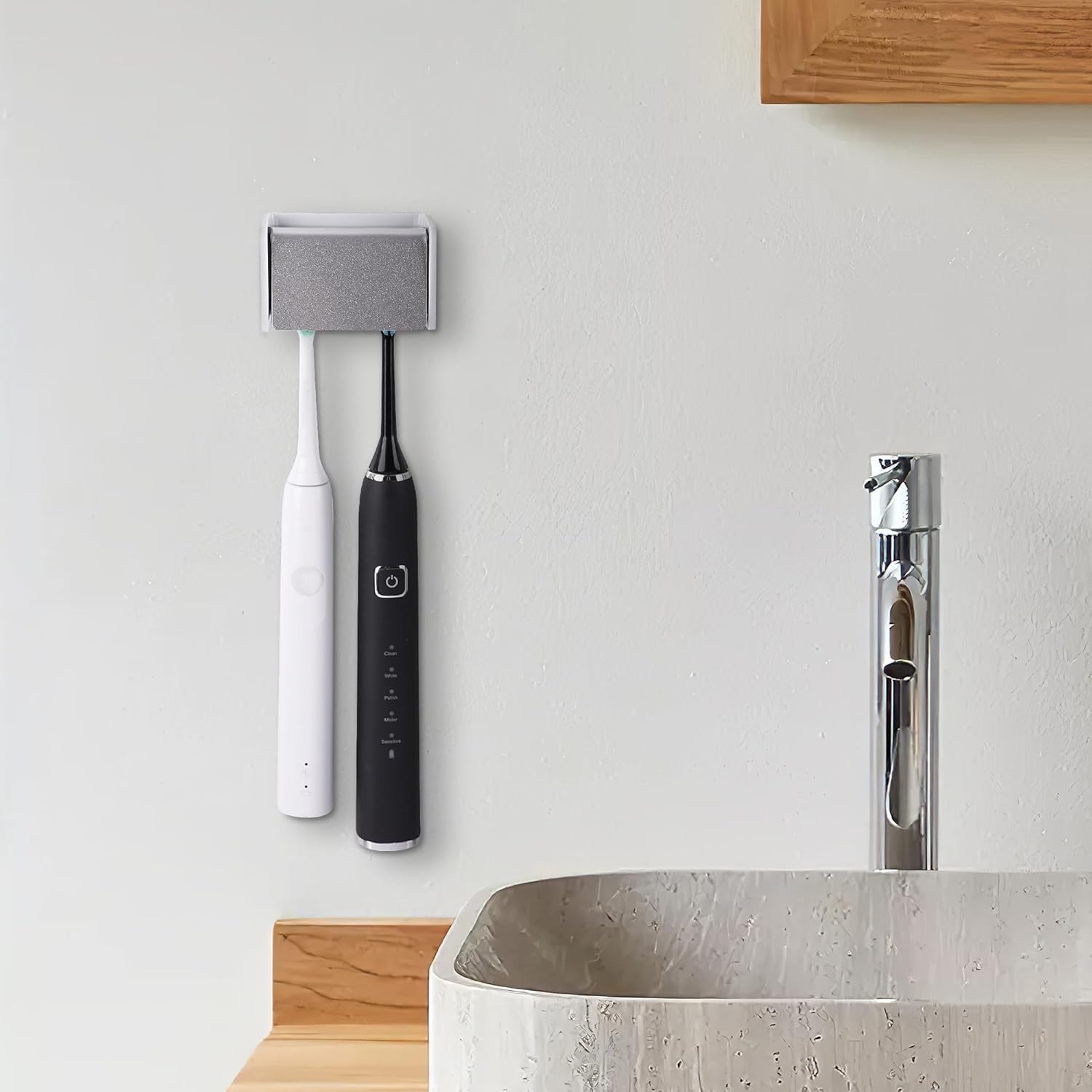 LUEXBOX Wall Mounted Toothbrush Holder with Cover 2 Slots Silver