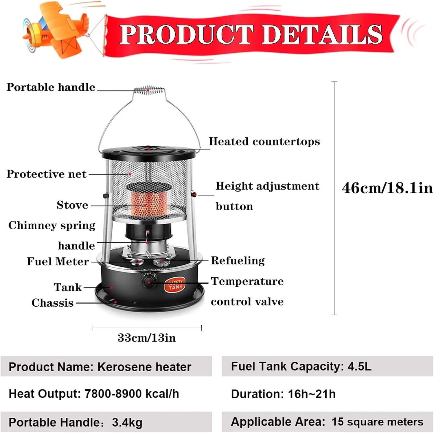 DuANgu Kerosene Heater Stove with 45L Capacity and 6 Wicks