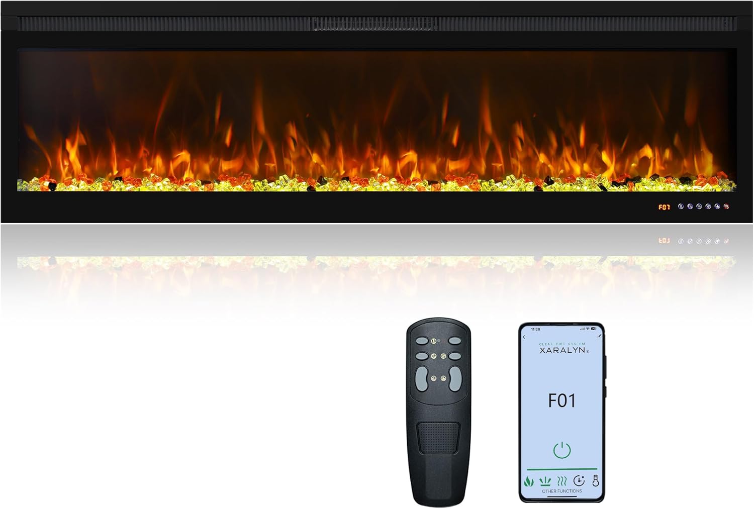Oxhark Flame 60 Inch Smart Electric Fireplace with Remote Control and 1500W Heater
