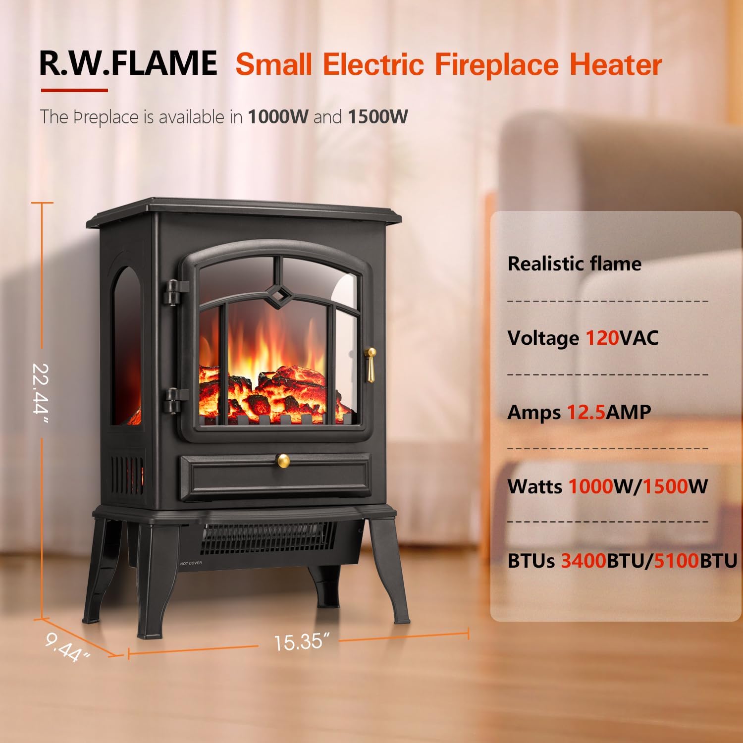 RWFLAME Electric Fireplace with Thermostat Control 1