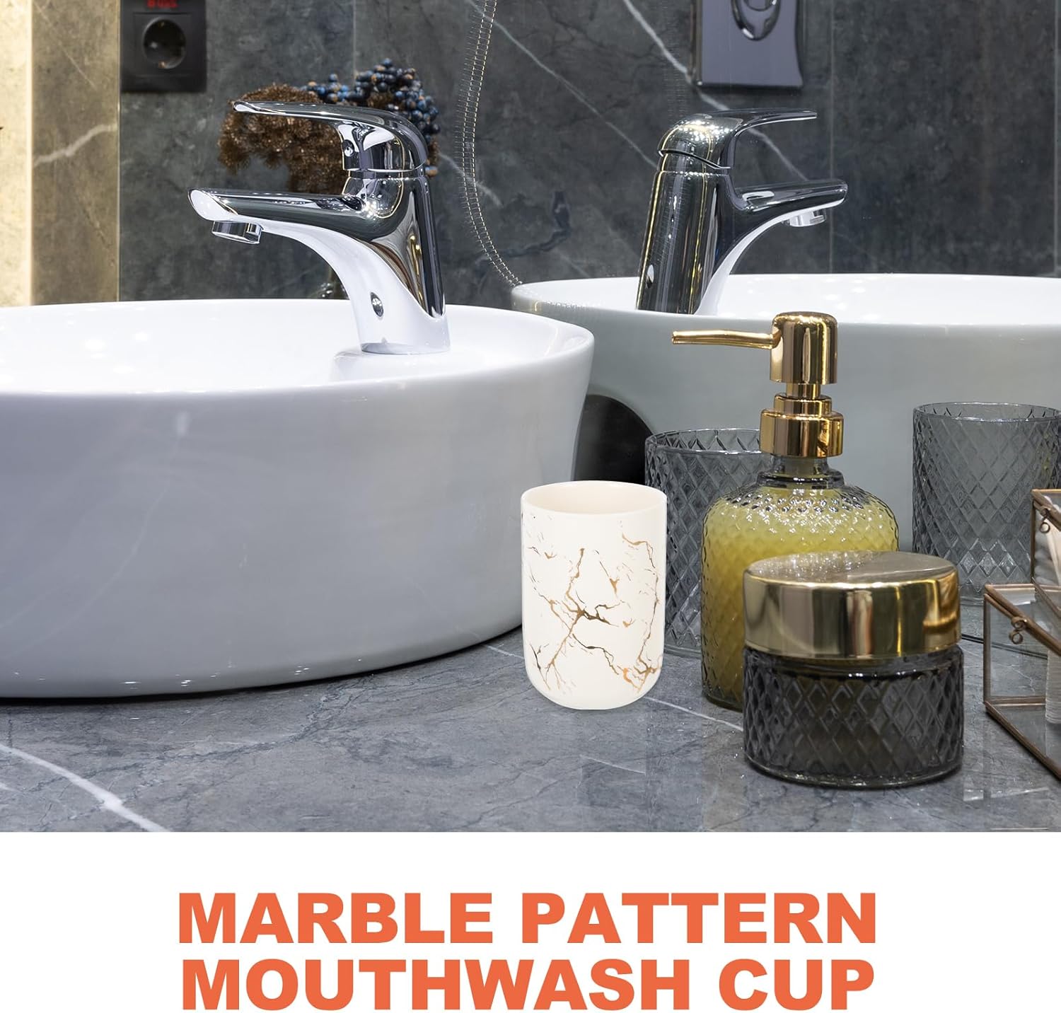 Alipis Ceramic Toothbrush Holder with Marble Pattern