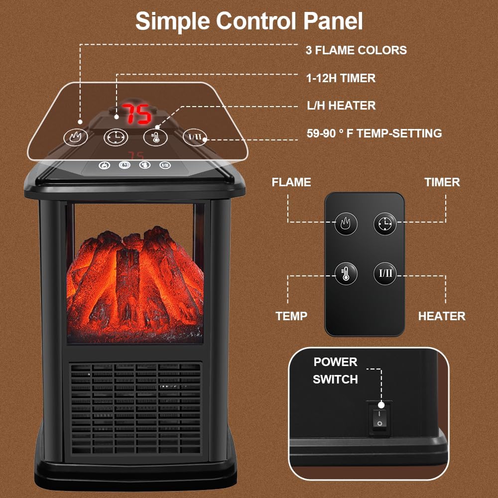 TOONLUPAL Mini Electric Fireplace with Remote Control