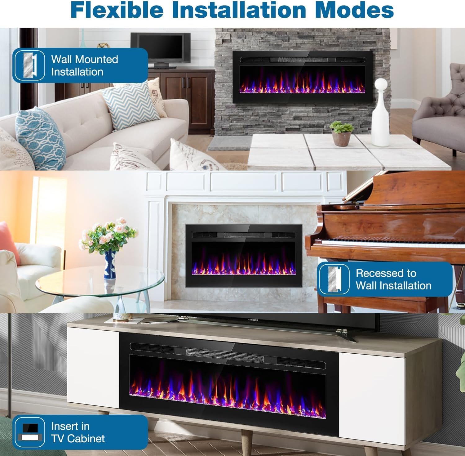 68 Inch Electric Fireplace with Timer and Remote Control