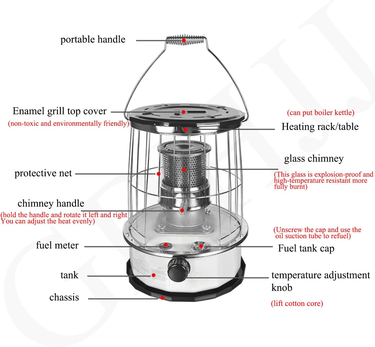 GBHJJ Kerosene Heater 6L Portable Indoor Use with Stove Bag