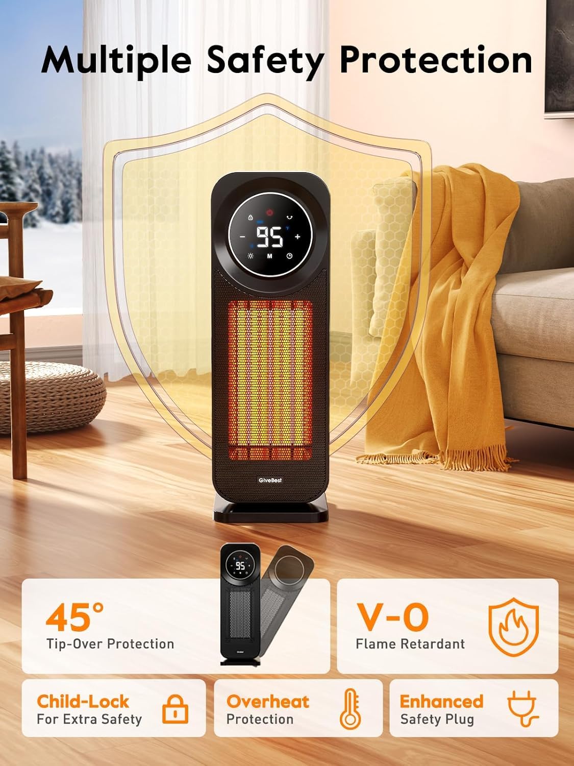 GiveBest Touch Panel Space Heater 1500W with Remote