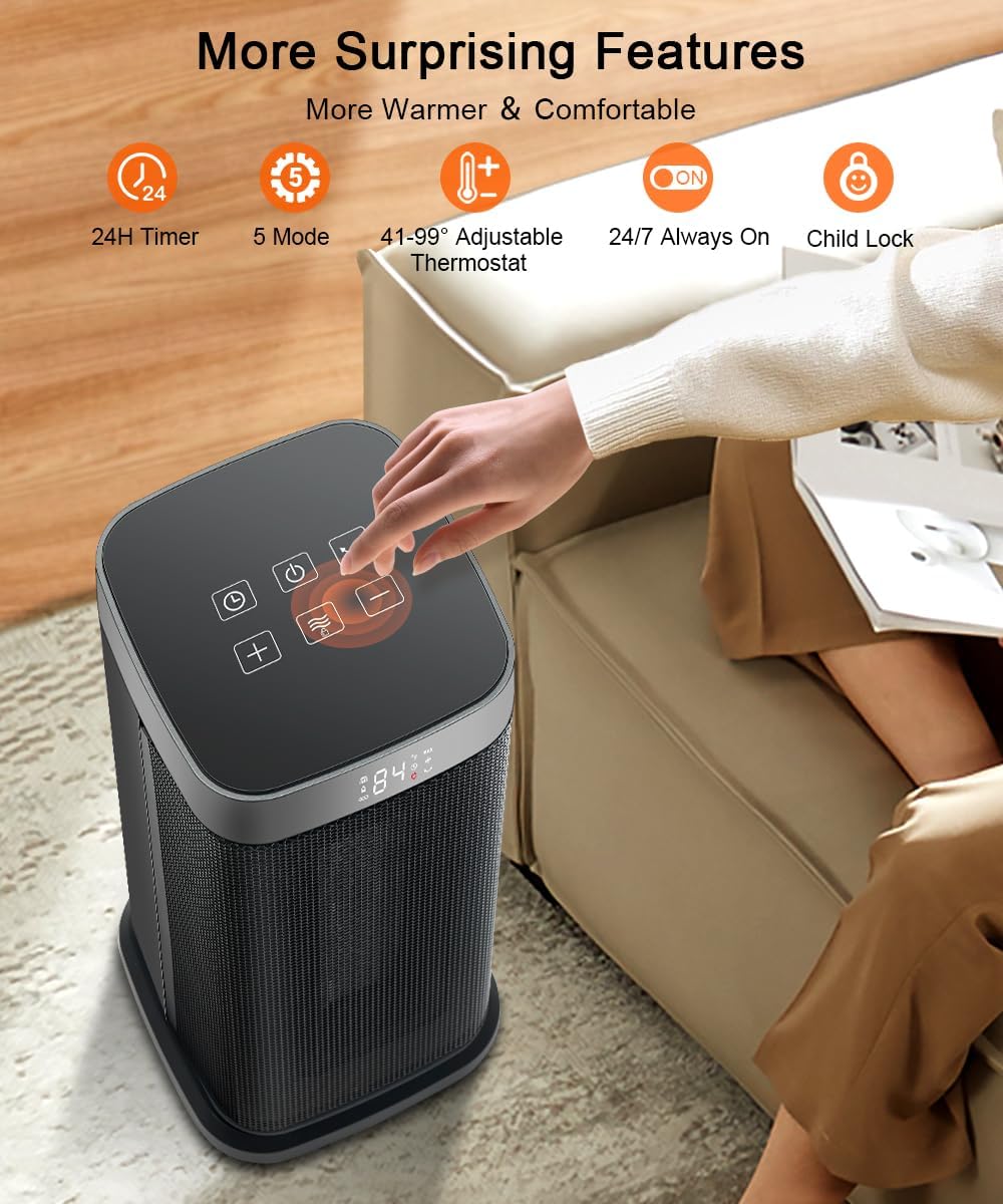 Sunnote 1500W Electric Space Heater with Remote and Oscillating Function