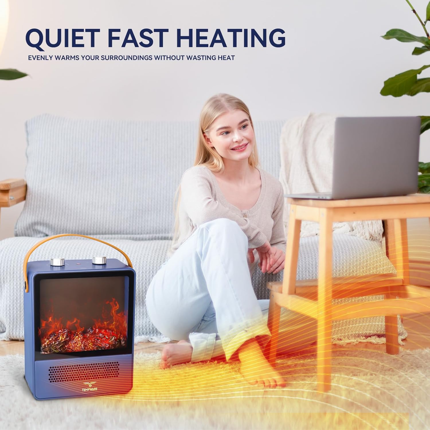TEMPWARE Electric Fireplace Heater with 3D Flame Effect