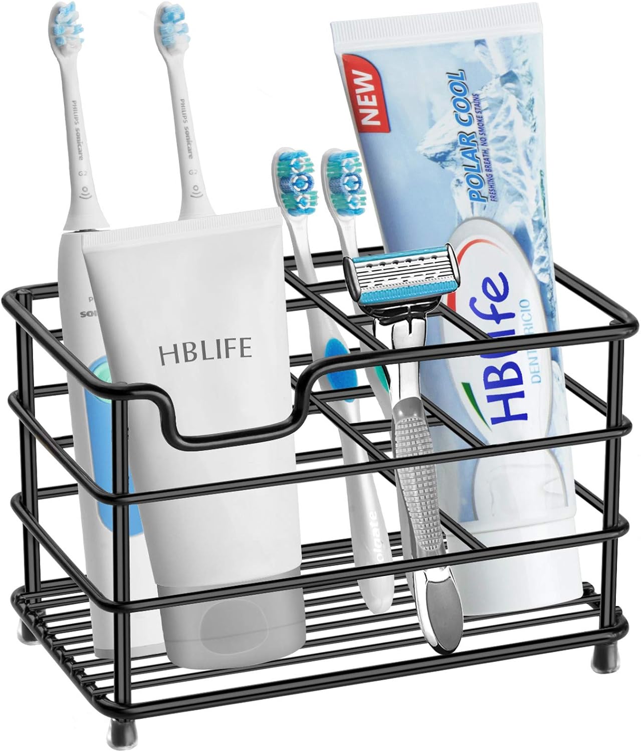 HBlife Electric Toothbrush Holder with 7 Slots - Black Stainless Steel Bathroom Organizer