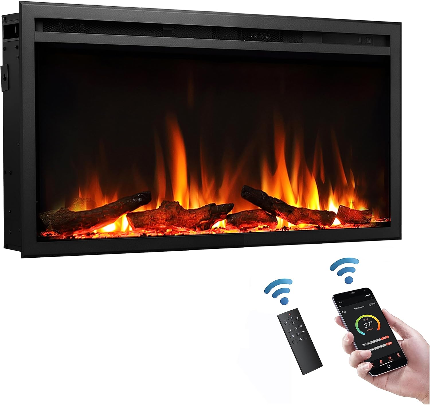 Legend Flame 33 W Electric Fireplace with Log Set Crystal Stone