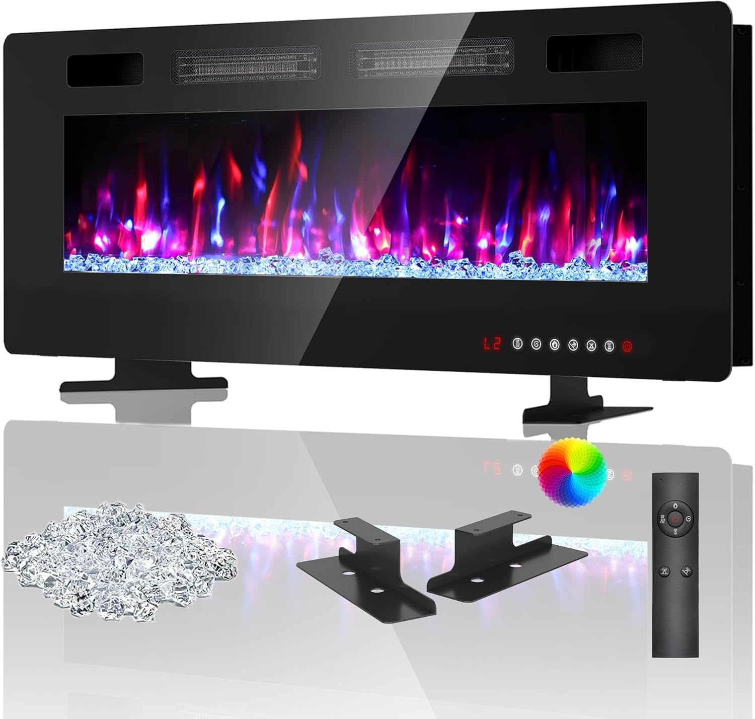 BREEZEHEAT 50 Inch Ultra Thin Electric Fireplace with Remote Control and Touch Screen