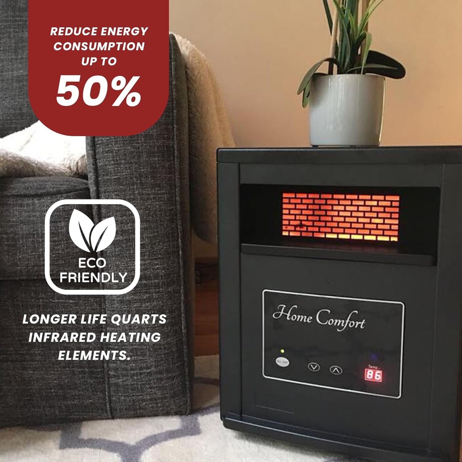 Home Comfort 1500w Infrared Heater with Thermostat and Remote Control