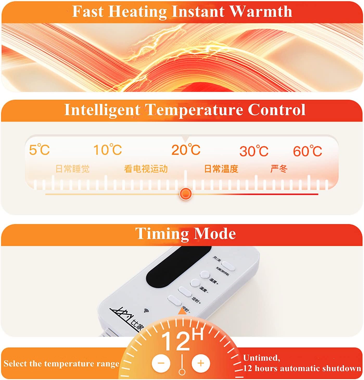 WTTTTW Fast Heating Electric Floor Mat with Timer and Temperature Control