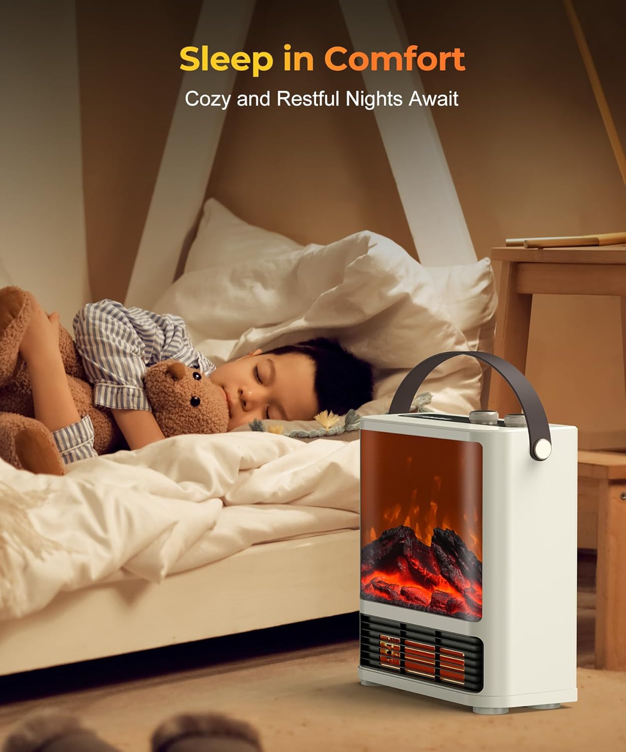 Abolee Fireplace Heater with Realistic LED Flame