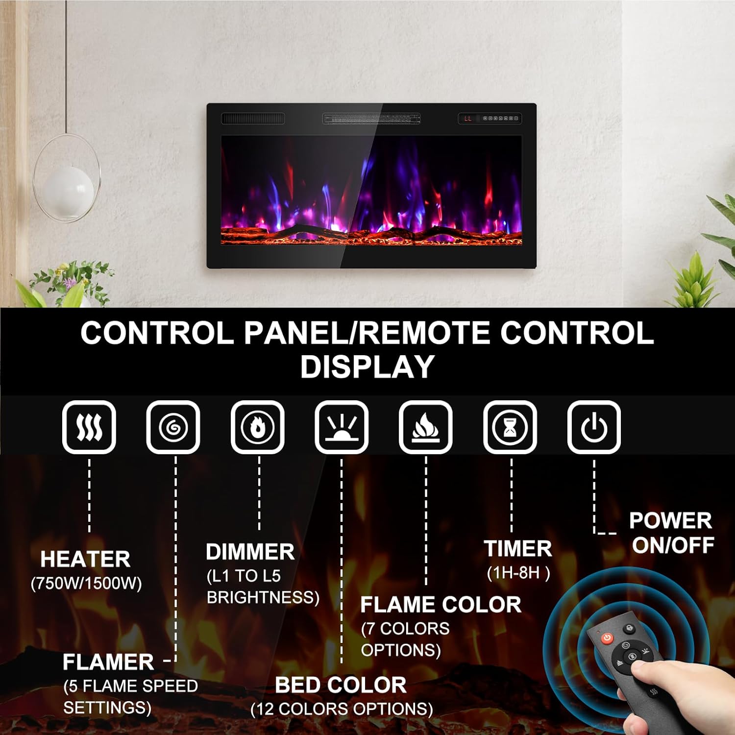 BREEZEHEAT 36 Inch Electric Fireplace with Log