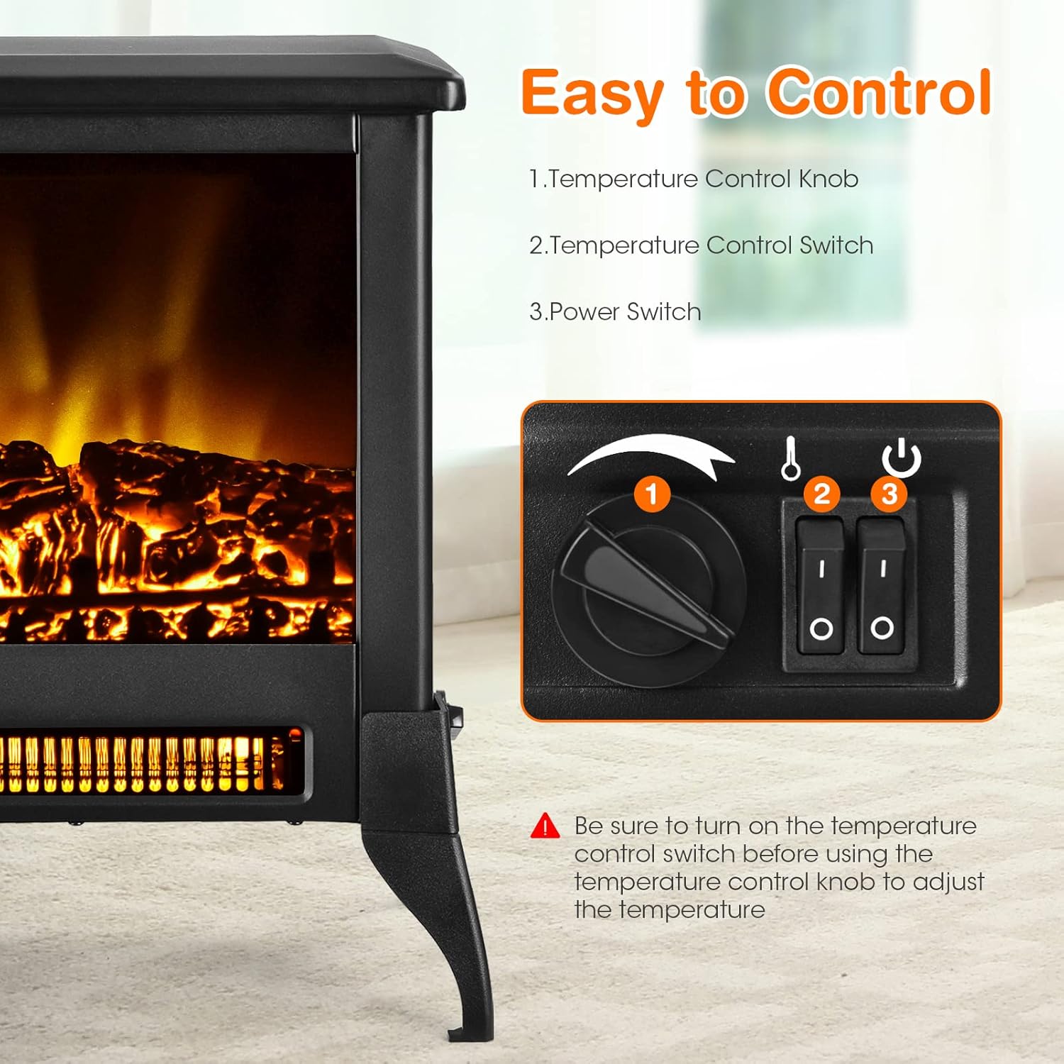 Tangkula 18 Inches Electric Fireplace Stove with Realistic Flame Effect