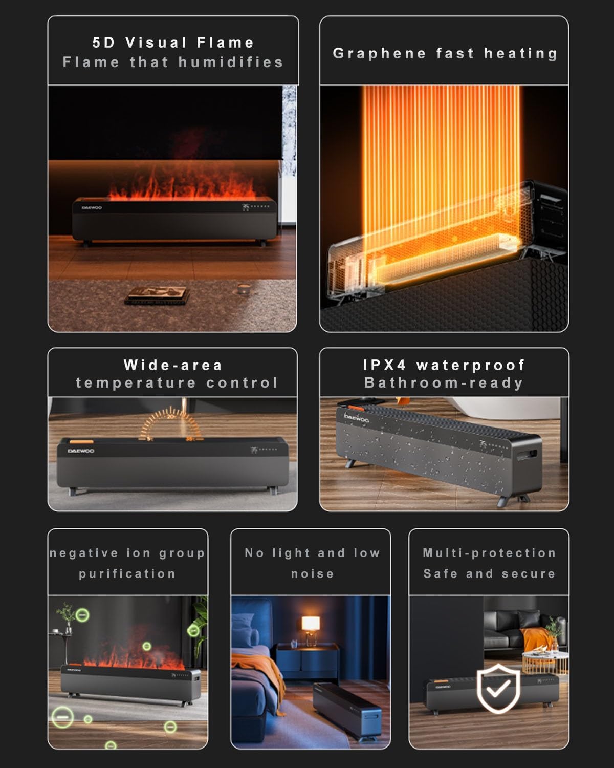 HSPLXYT Baseboard Heater with Humidifier and 5D Flame