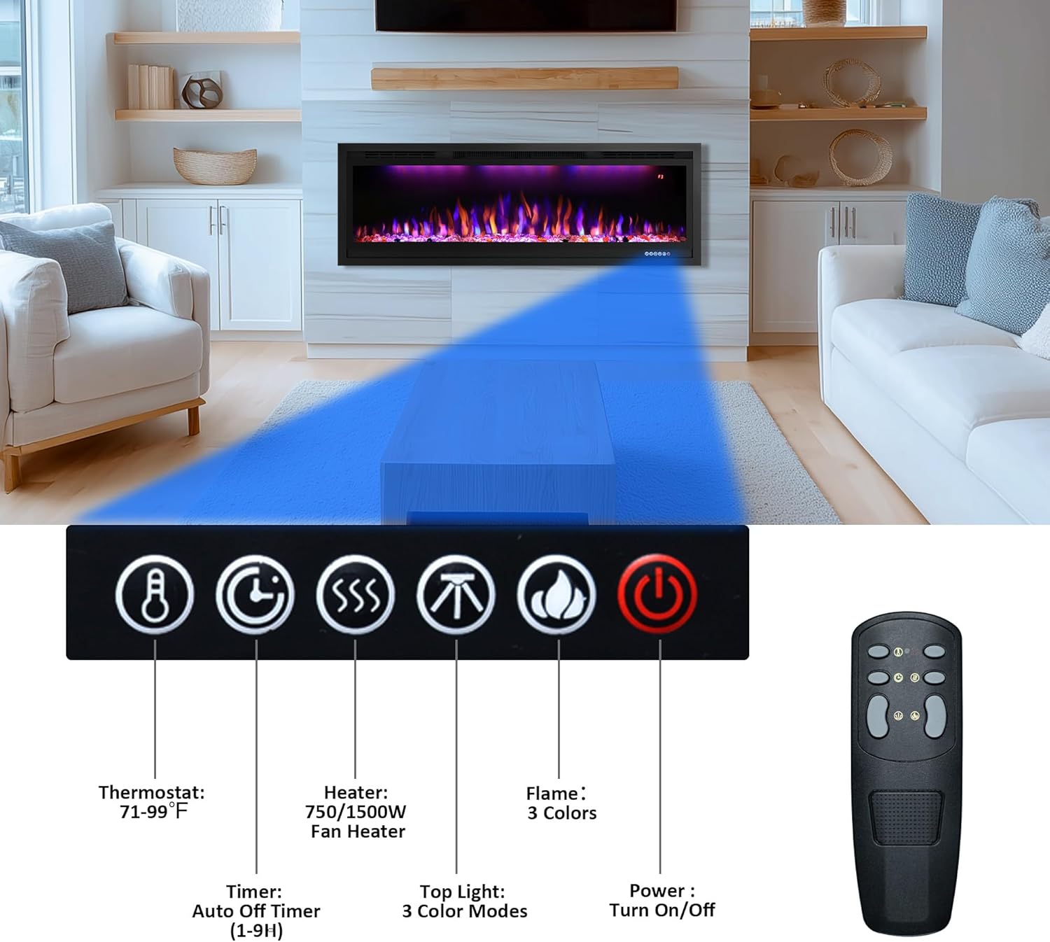 RODALFLAME 60 Electric Fireplace Insert with WiFi App Control