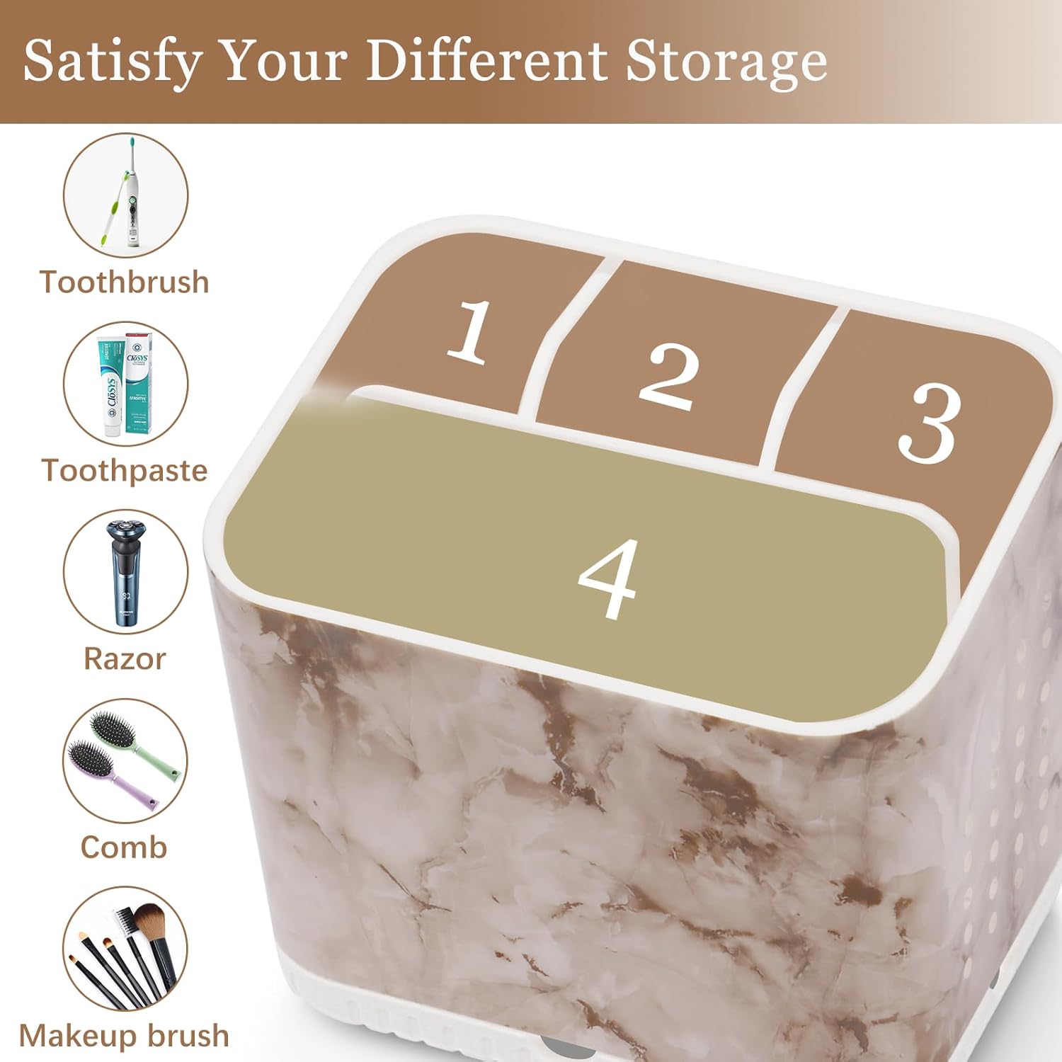 PARKMANI 4 Slots Toothbrush Holder with Drainage and Marble Design