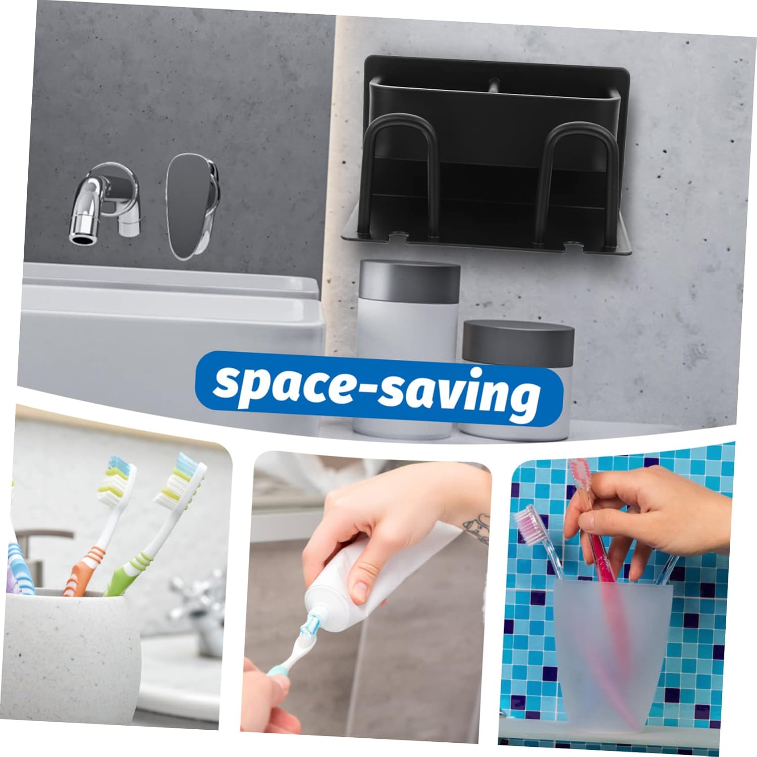 SOLUSTRE Wall Mounted Toothbrush Holder with Cover and Double Cup Holder