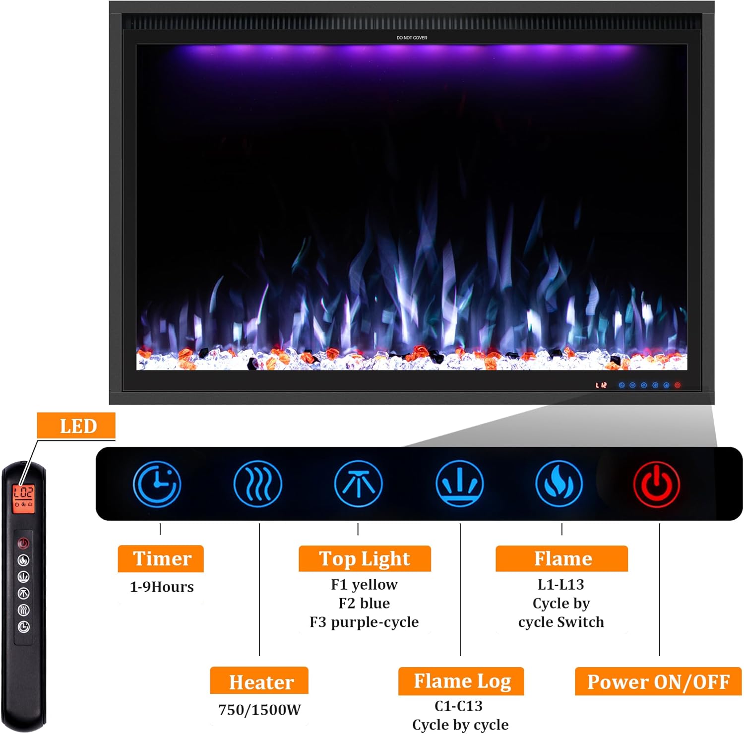 Benrocks 40 Smart Electric Fireplace Insert - Black