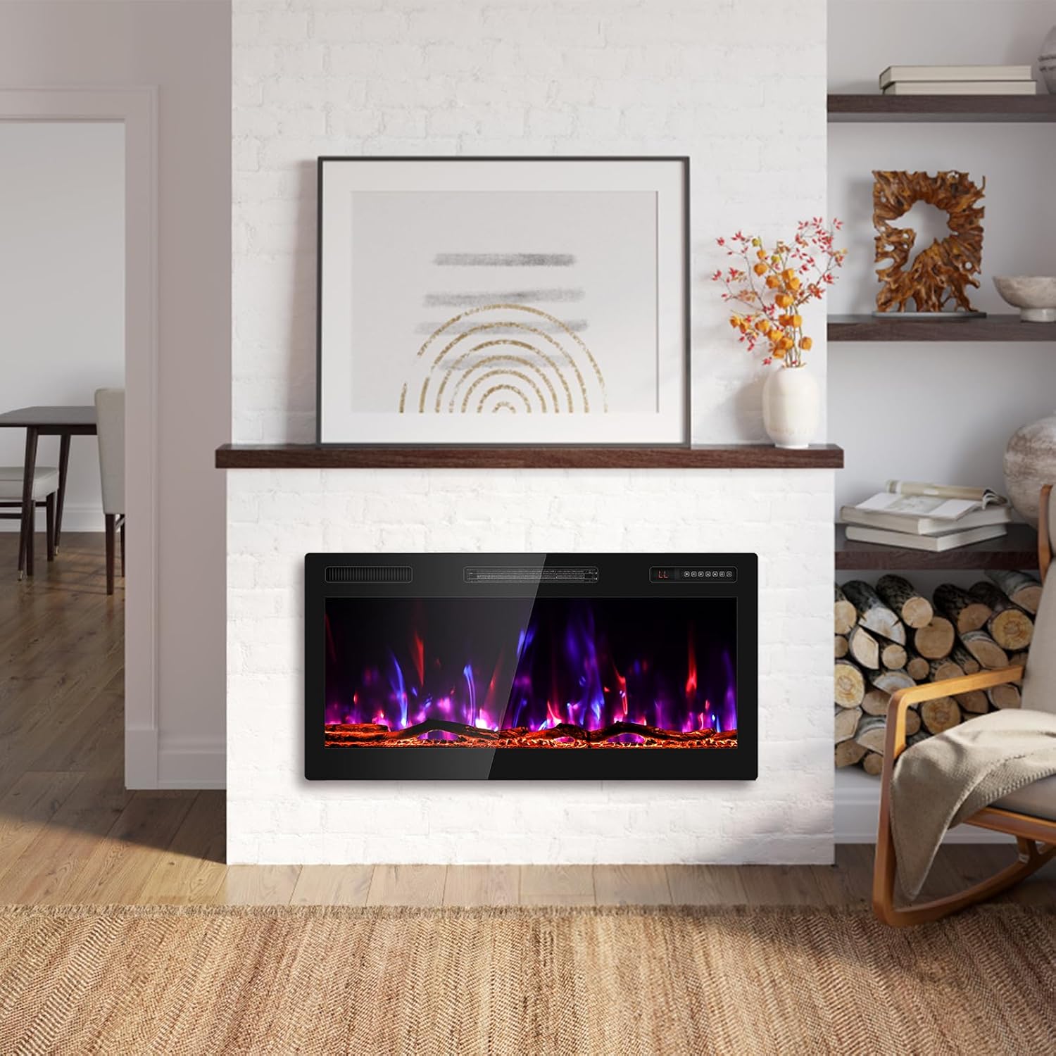BREEZEHEAT 36 Inch Electric Fireplace with Log