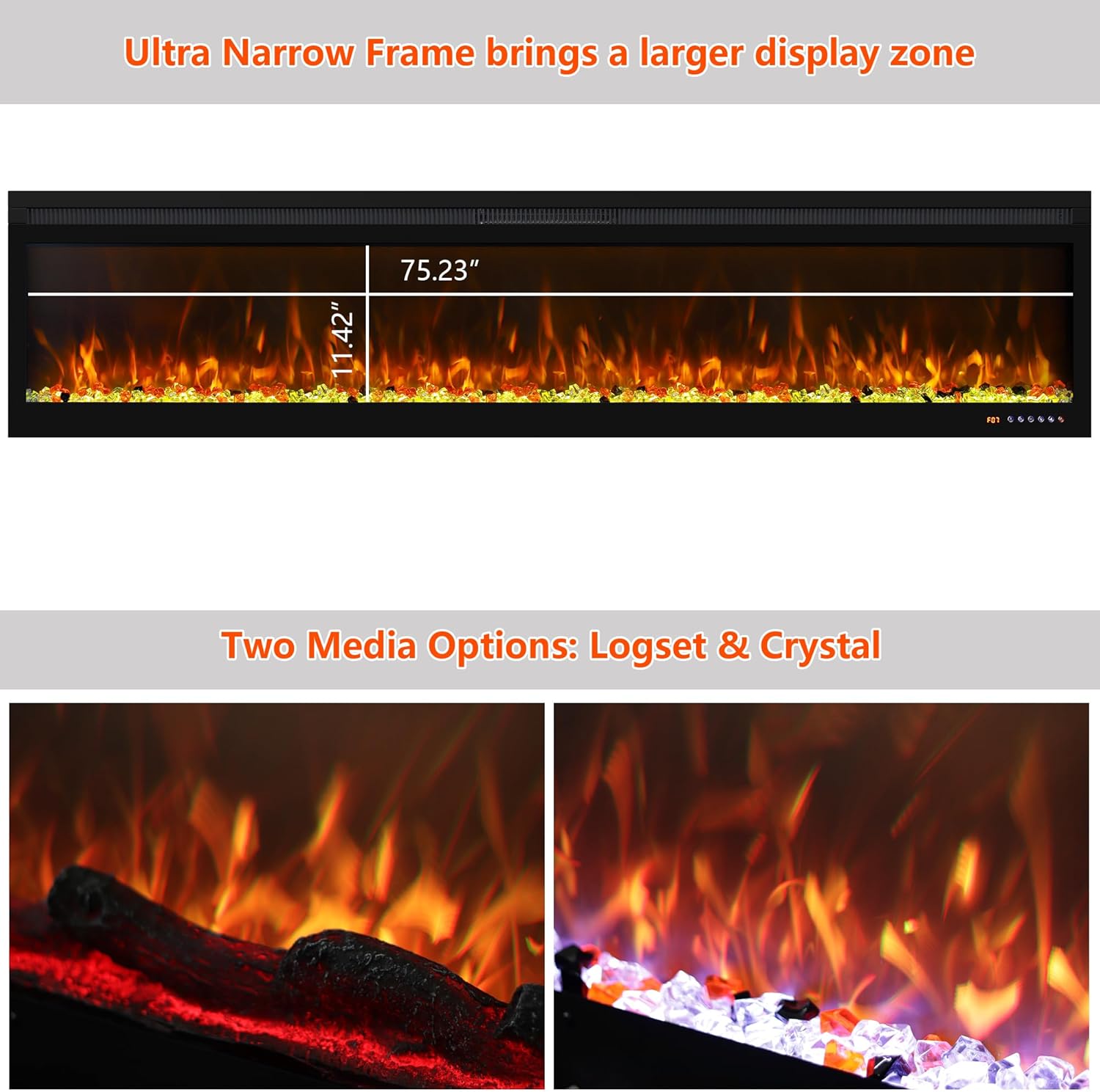 Ultra-Thin Electric Fireplace 78 Inch Black