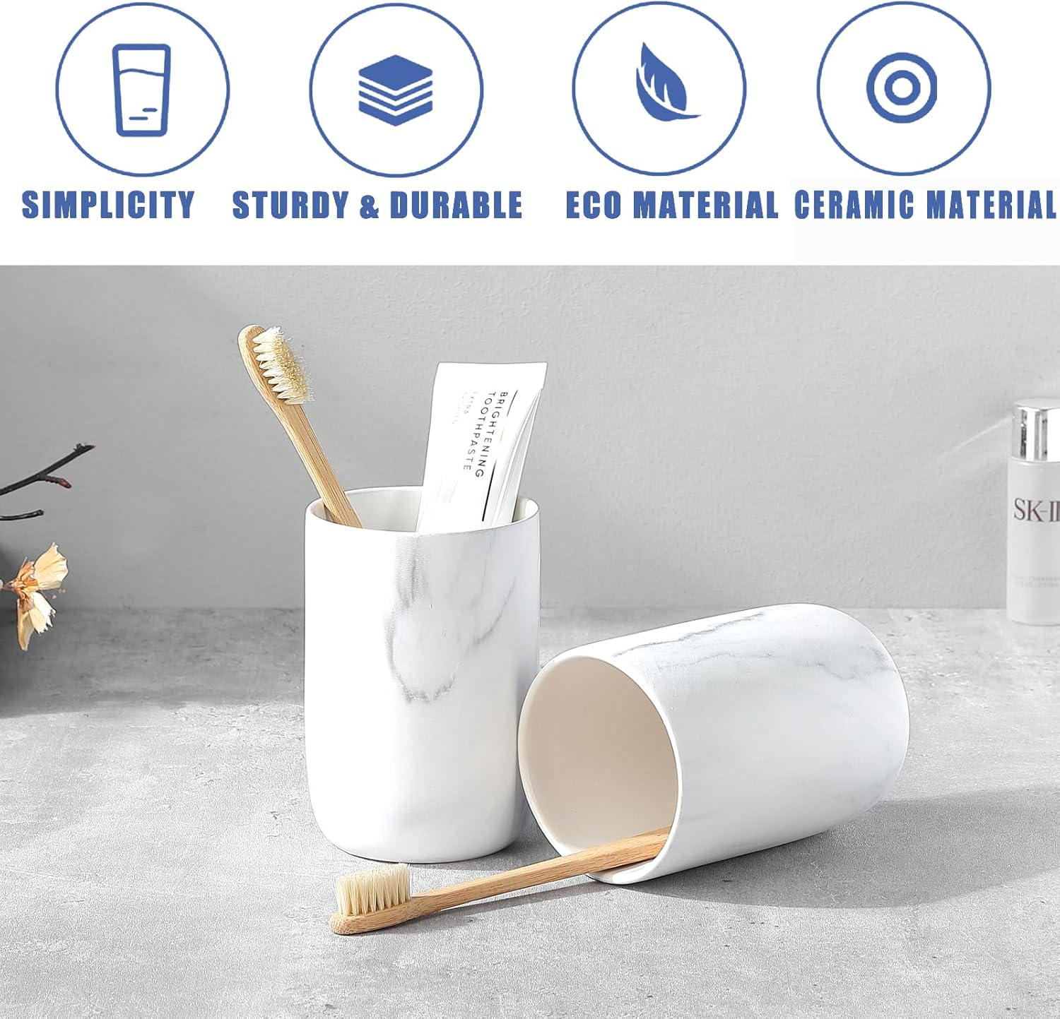 White Marble Ceramic Toothbrush Holder with Pattern