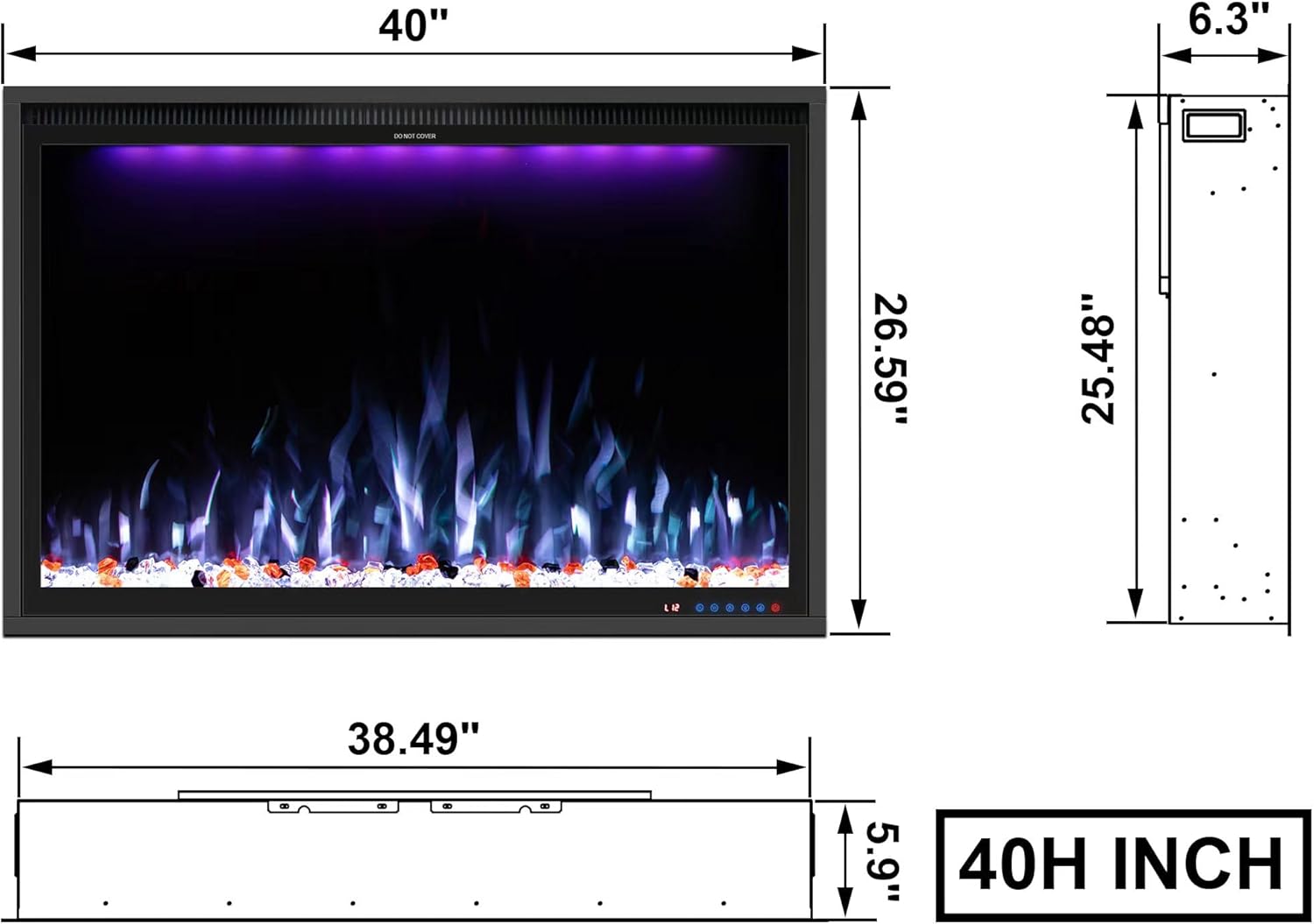 Benrocks 40 Smart Electric Fireplace Insert - Black