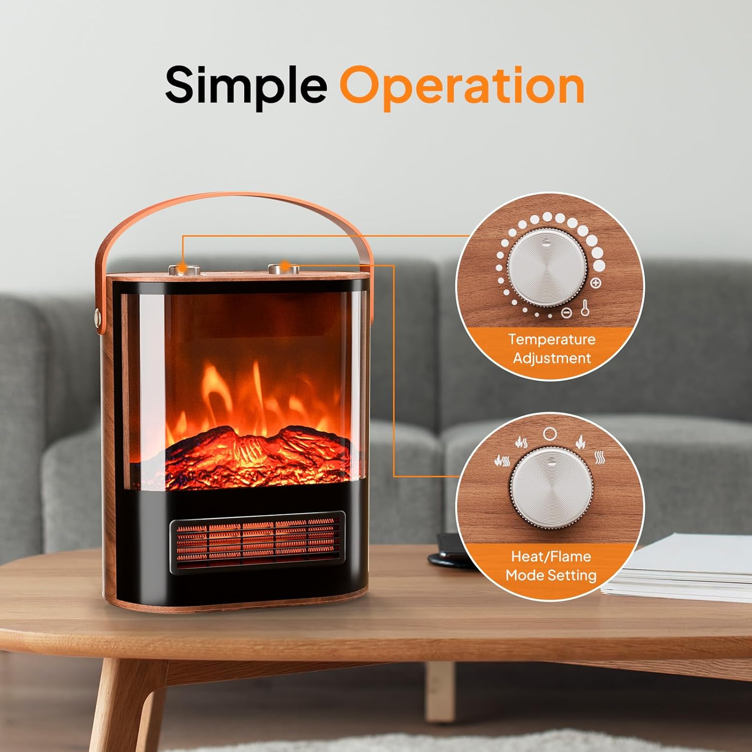 ROVSUN 1500W Electric Fireplace with Realistic Flame 16H Portable Heater