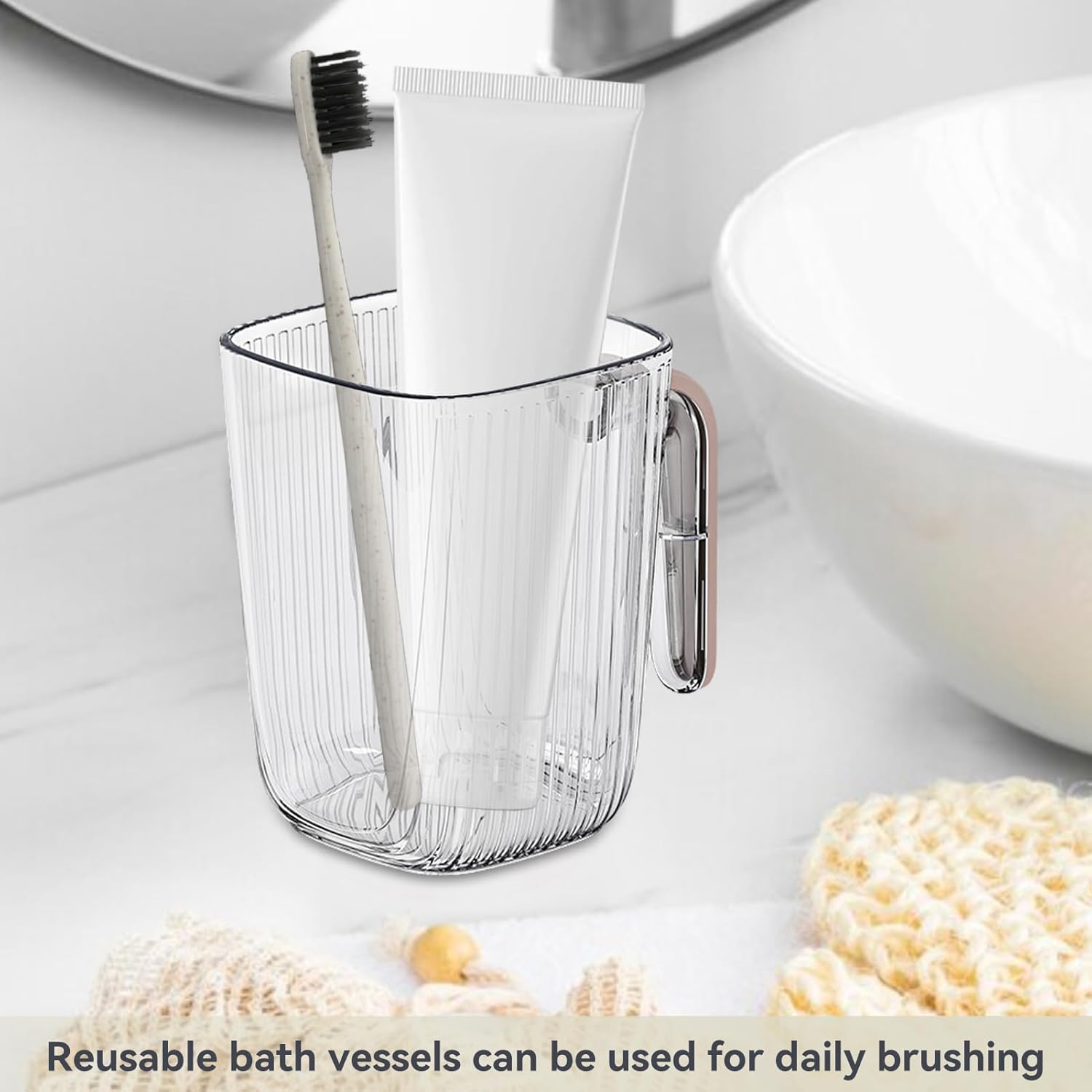 Cyrank Toothbrush Cup with Handle - Reusable and Unbreakable