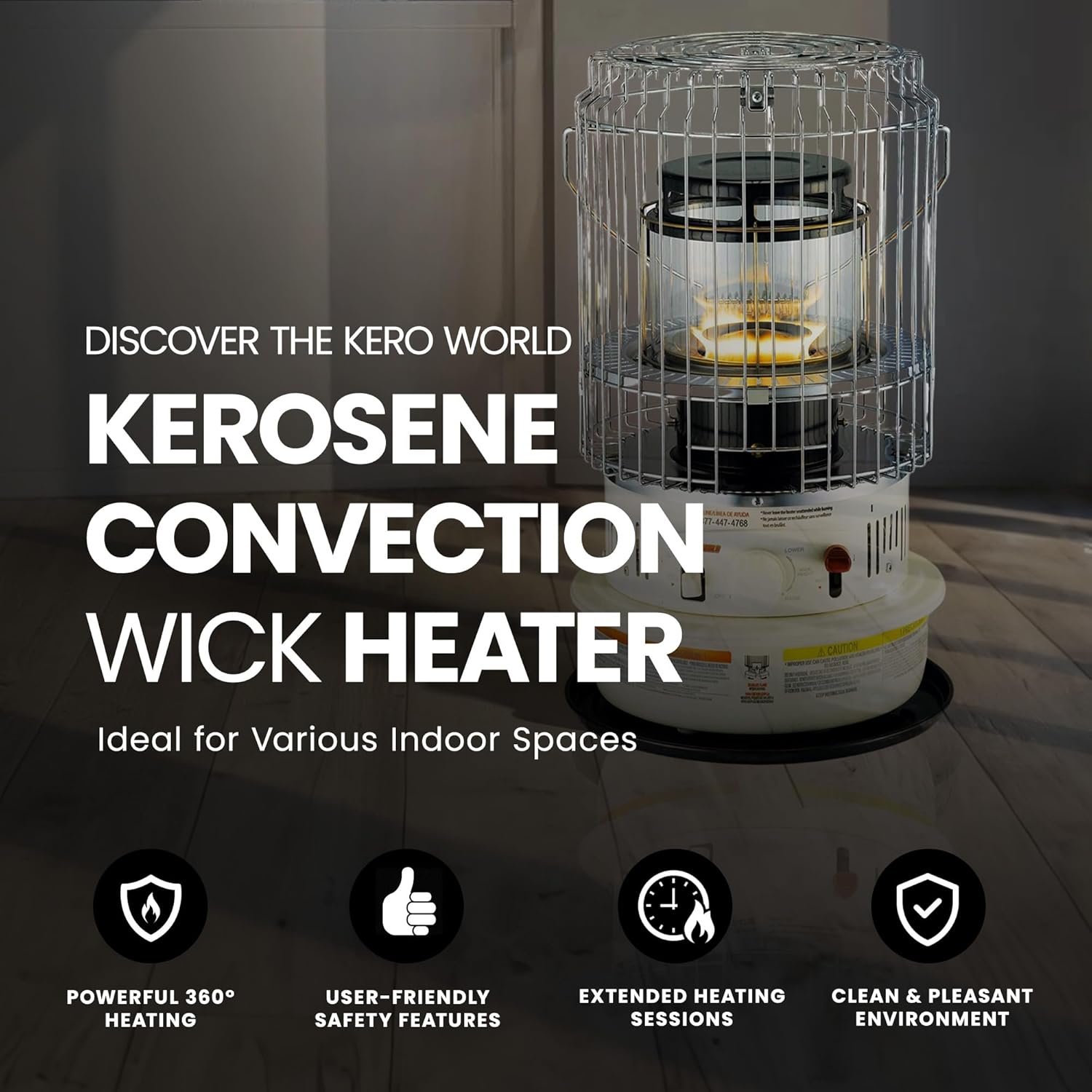 Kero World Kerosene Heater with Chimney Compact and Portable White