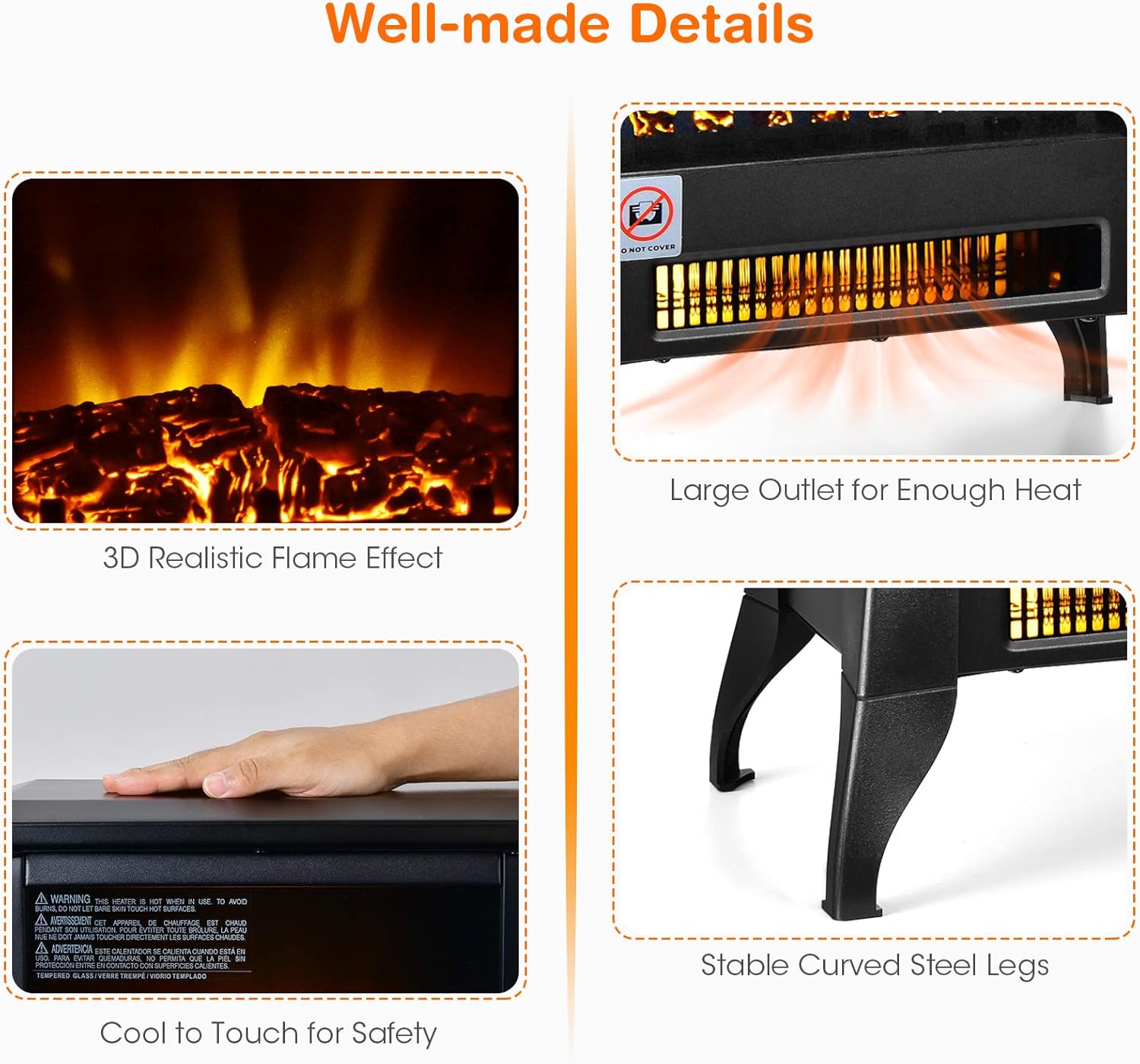 Tangkula 18 Inches Electric Fireplace Stove with Realistic Flame Effect