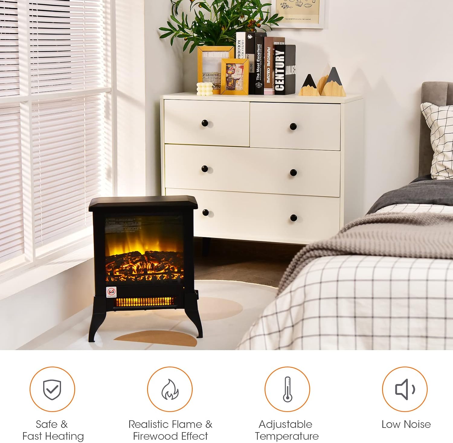 Tangkula 18 Inches Electric Fireplace Stove with Realistic Flame Effect