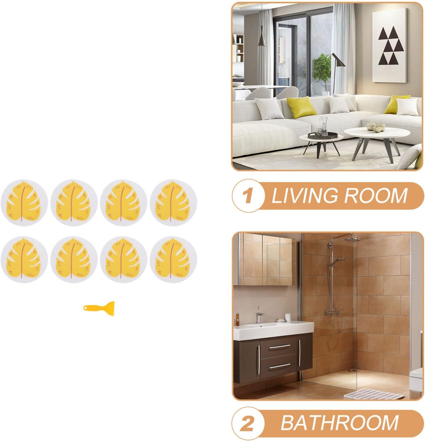 Yellow Leaf Non-Slip Bathtub Stickers 8 Pack