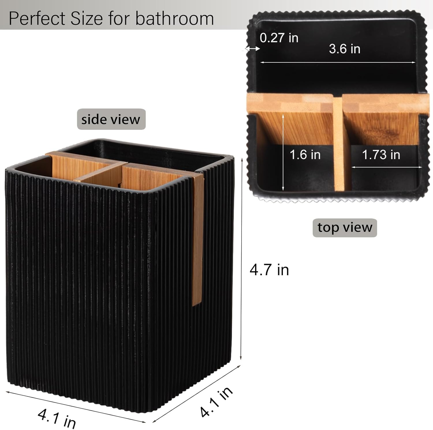 Rejomiik Toothbrush Holder with 3 Slots and Storage Black