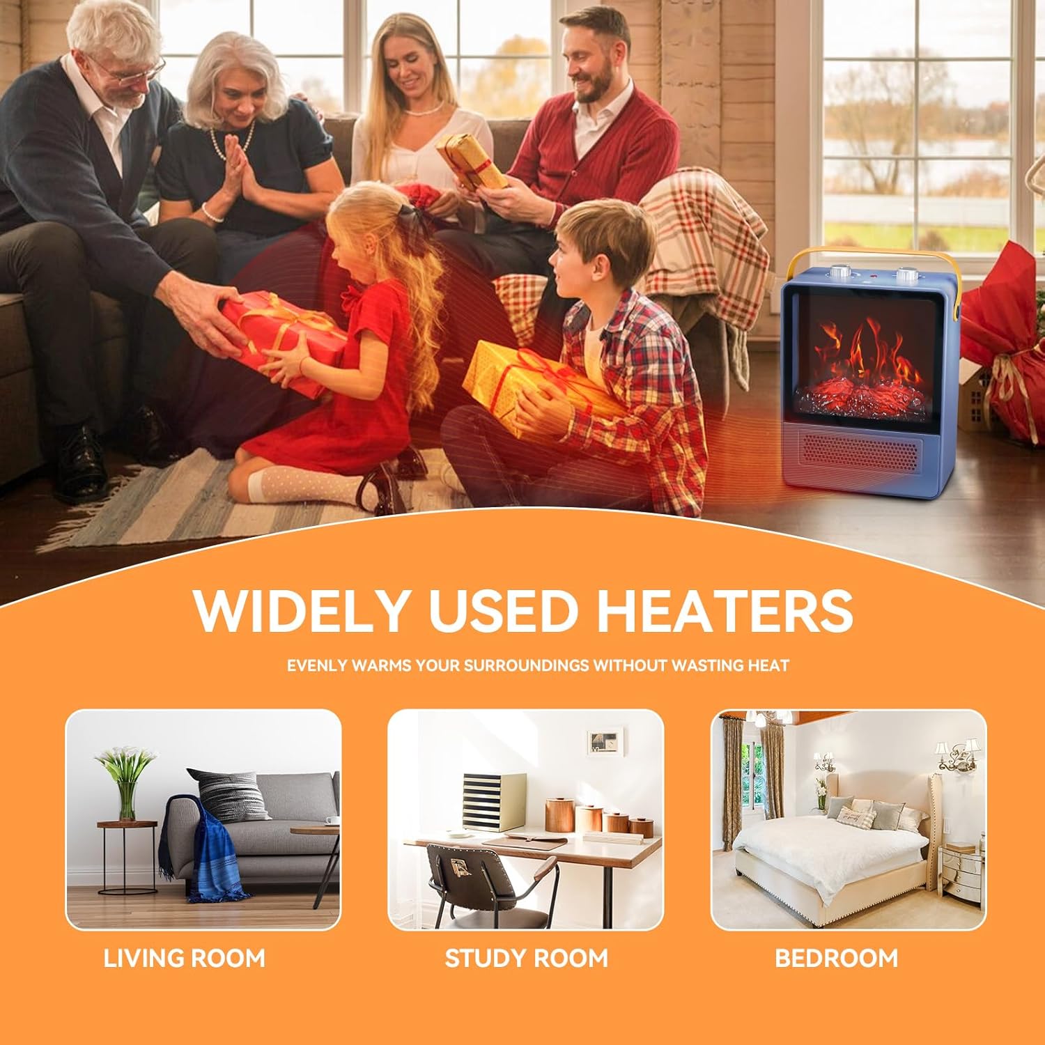 TEMPWARE Electric Fireplace Heater with 3D Flame Effect