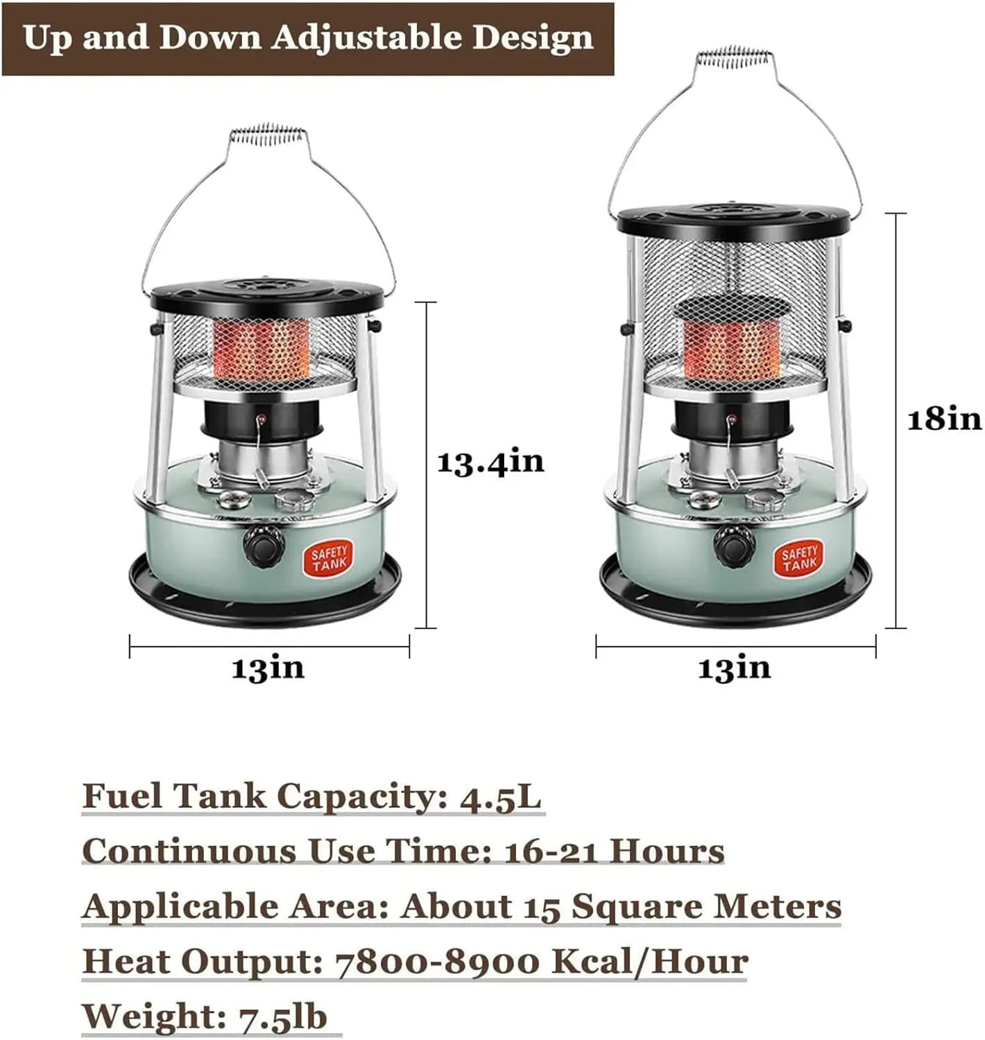 Kerosene Stove Heater with Adjustable Height and Oil Gauge