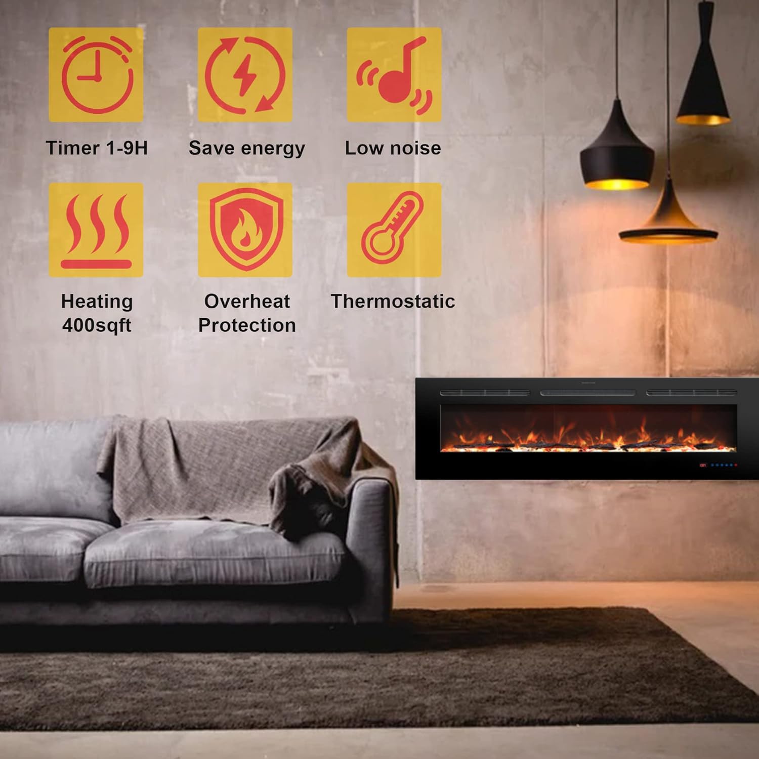 Rodalflame 72 Inches Electric Fireplace Insert with Remote Control