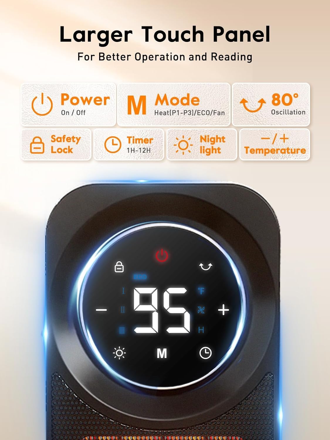 GiveBest Touch Panel Space Heater 1500W with Remote