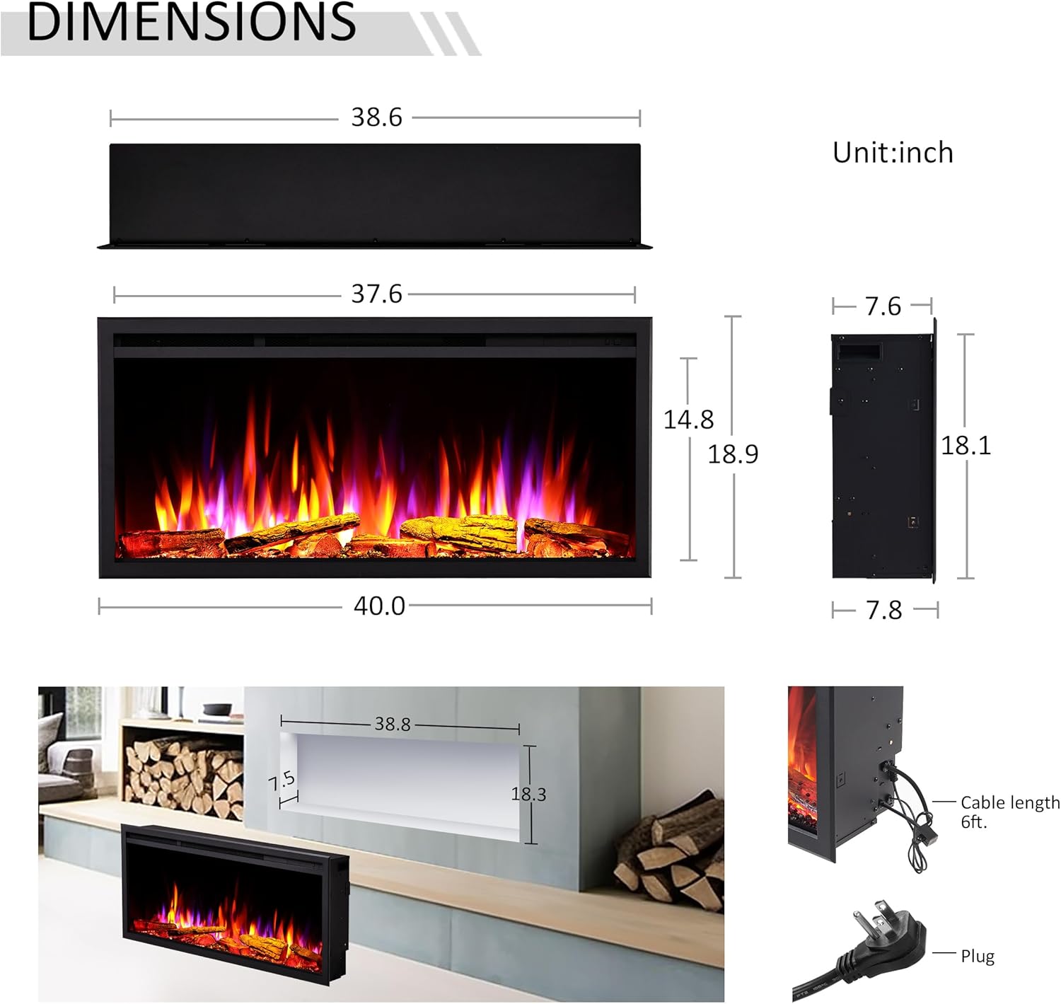 Legend Flame 40 W Electric Fireplace Insert with Smart Controls
