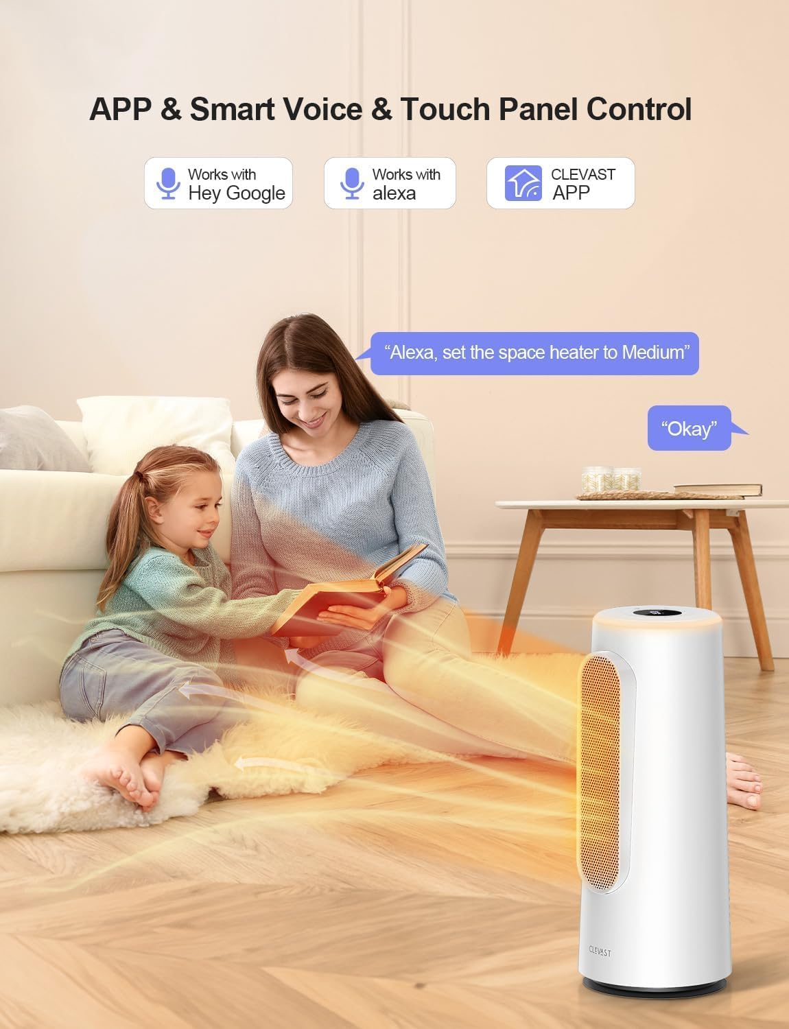 CLEVAST Smart Space Heater with RGB Night Light and Voice Control