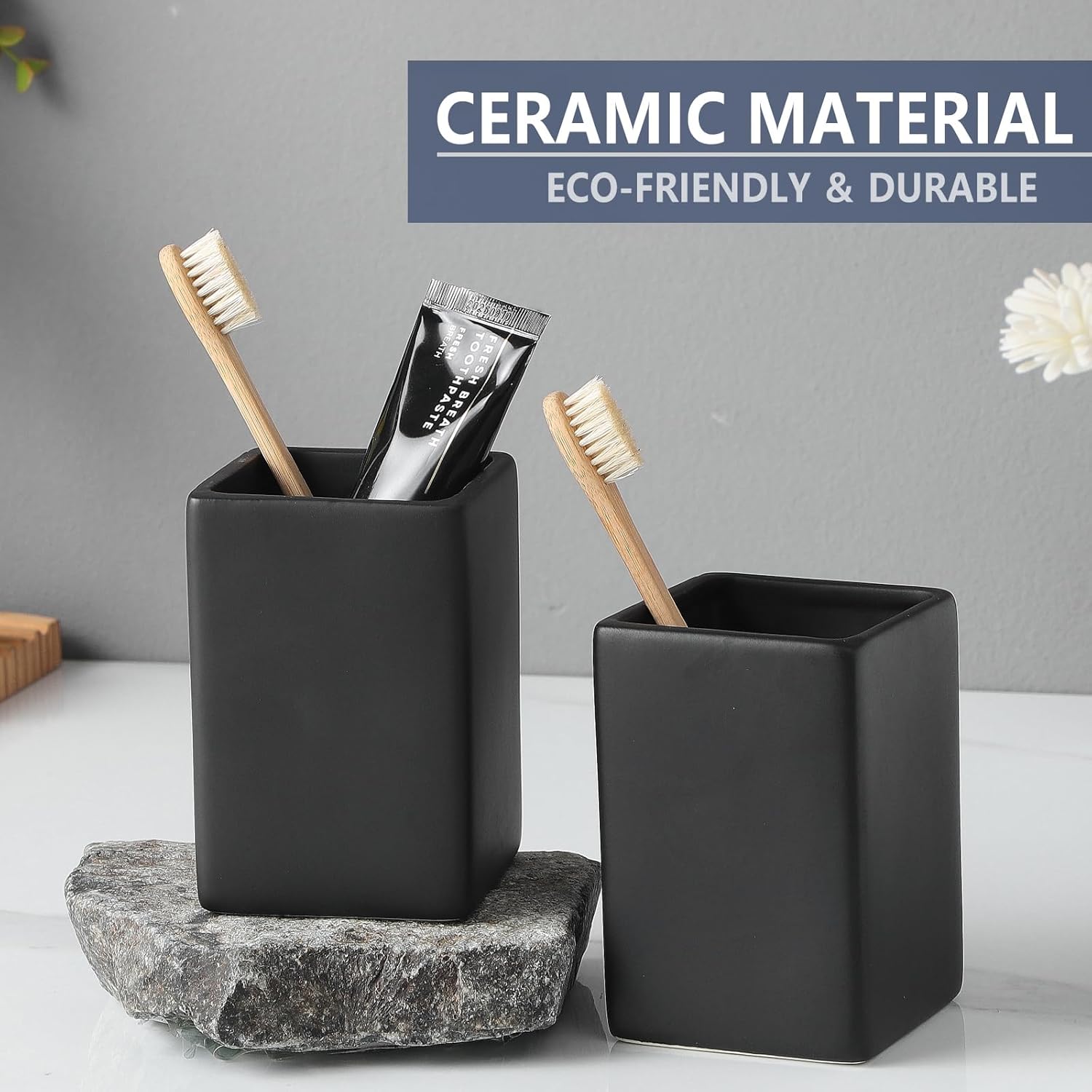 Ceramic Black Square Toothbrush Holder for Bathroom
