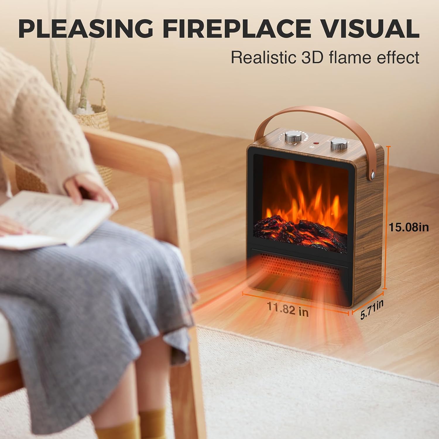 Alpaca Electric Fireplace Heater with 3D LED Flame 1500W750W