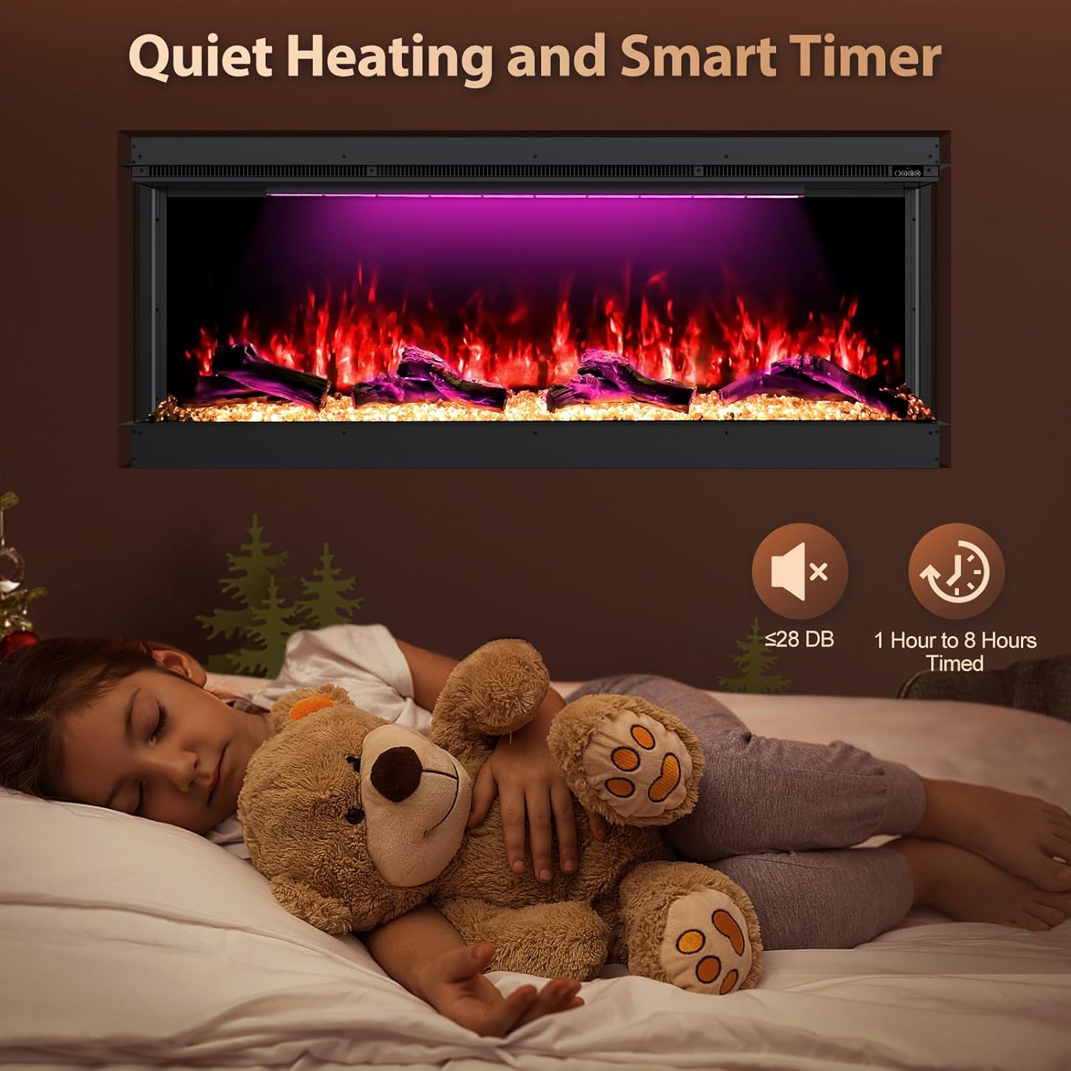 HIRESC 3-Sided Electric Fireplace with 251 RGB LED Flame