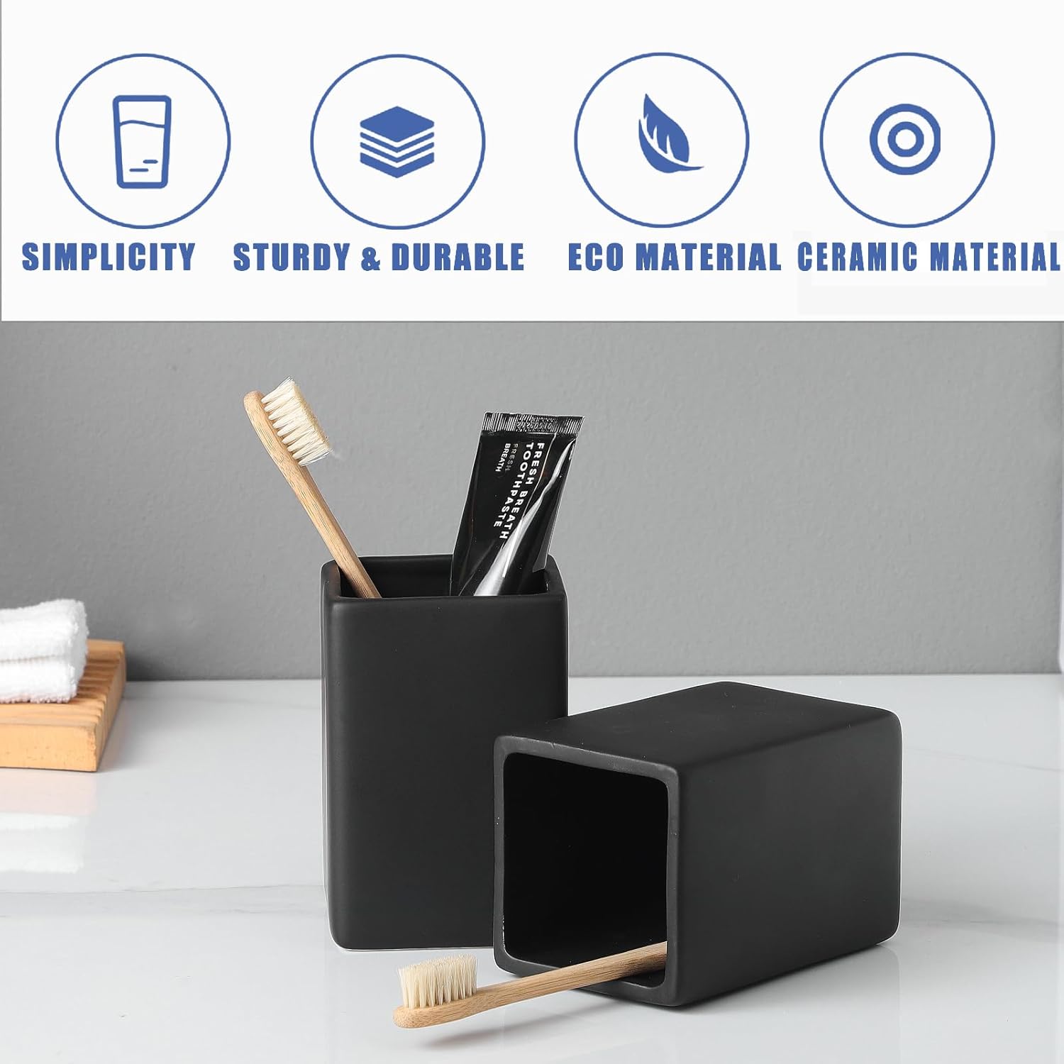 Ceramic Black Square Toothbrush Holder for Bathroom