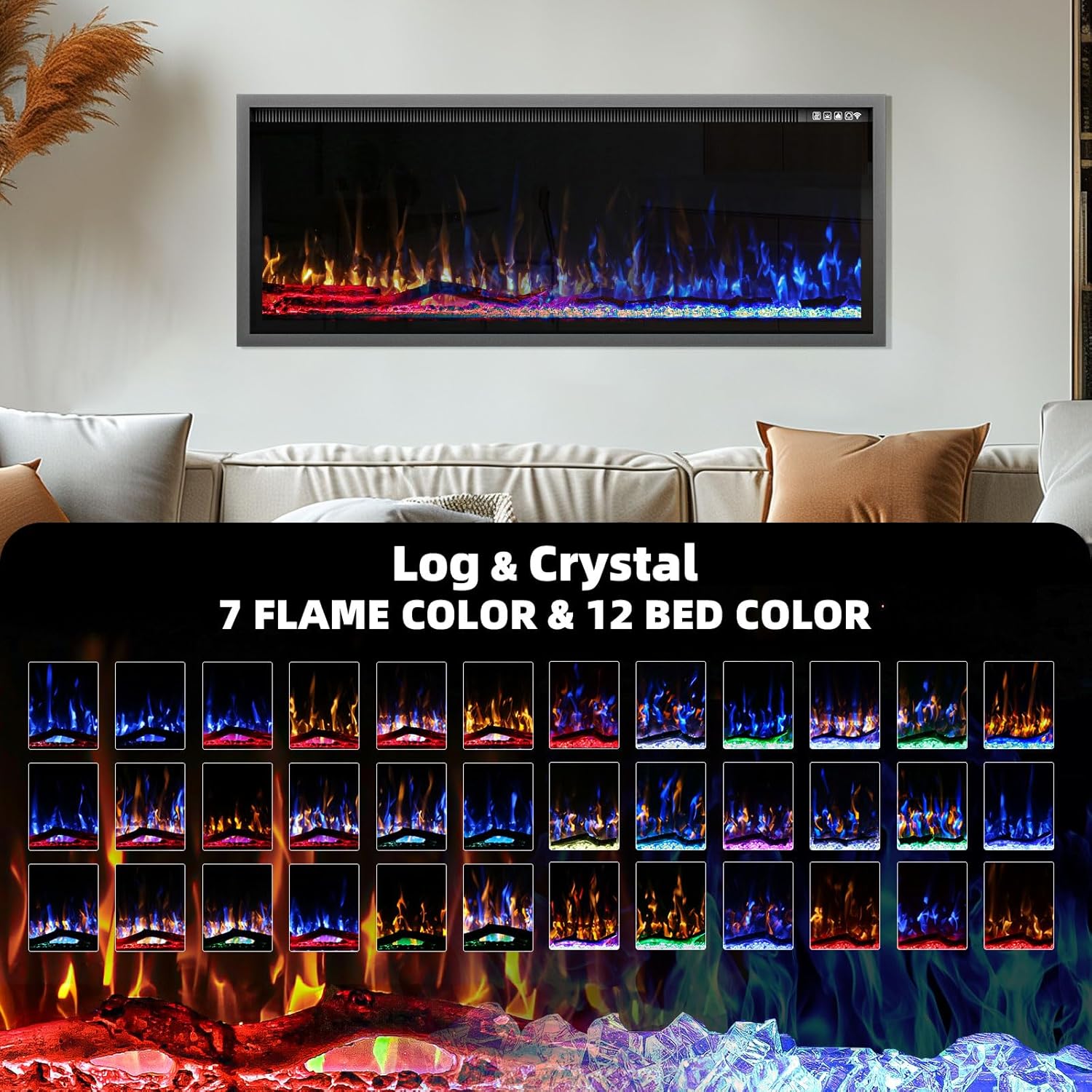 Kucreiheat 50 Inch Electric Fireplace with Remote Control