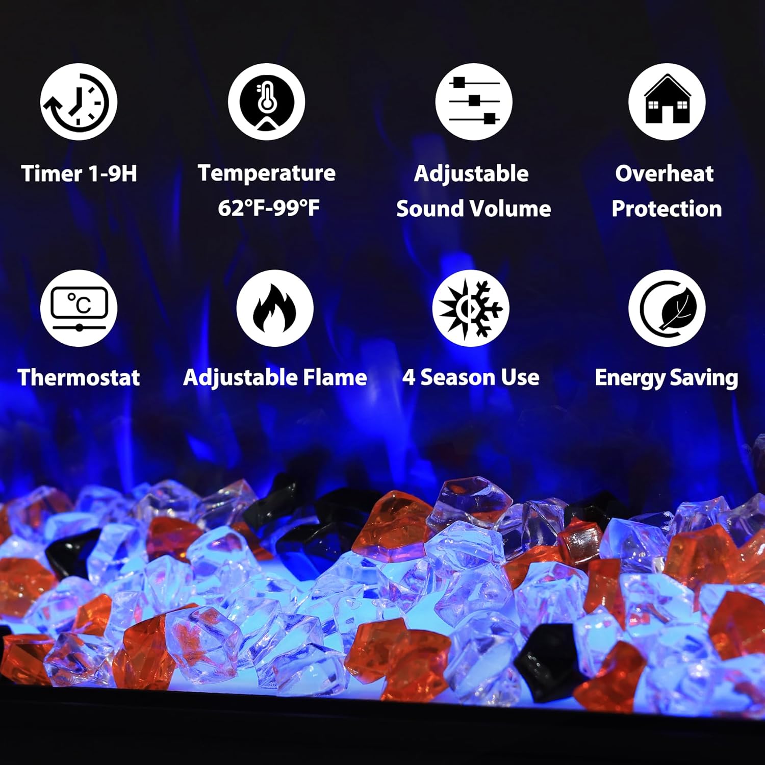 Masarflame 42 Electric Fireplace with WiFi Alexa Timer Thermostat