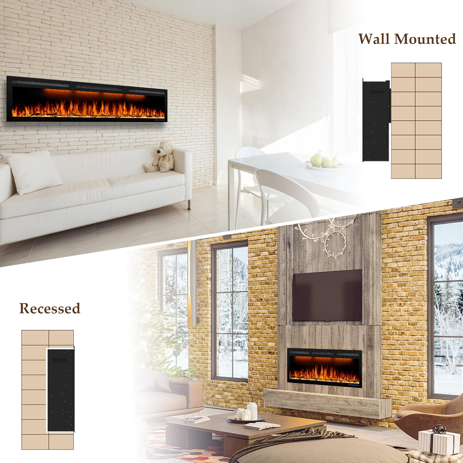 Dreamflame 88 Inches Electric Fireplace with Timer and Remote Control