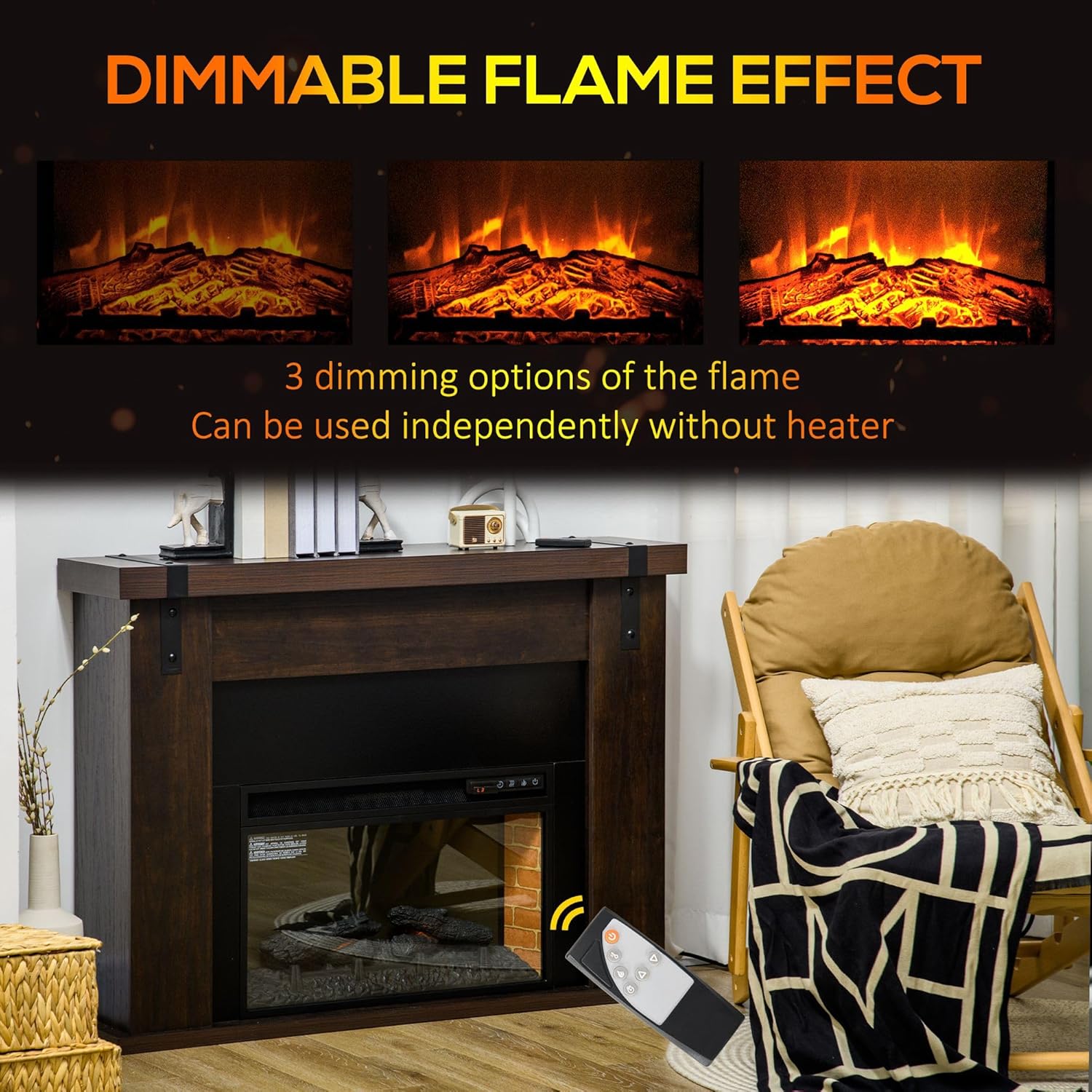 35 Inch Electric Fireplace with Mantel and Remote